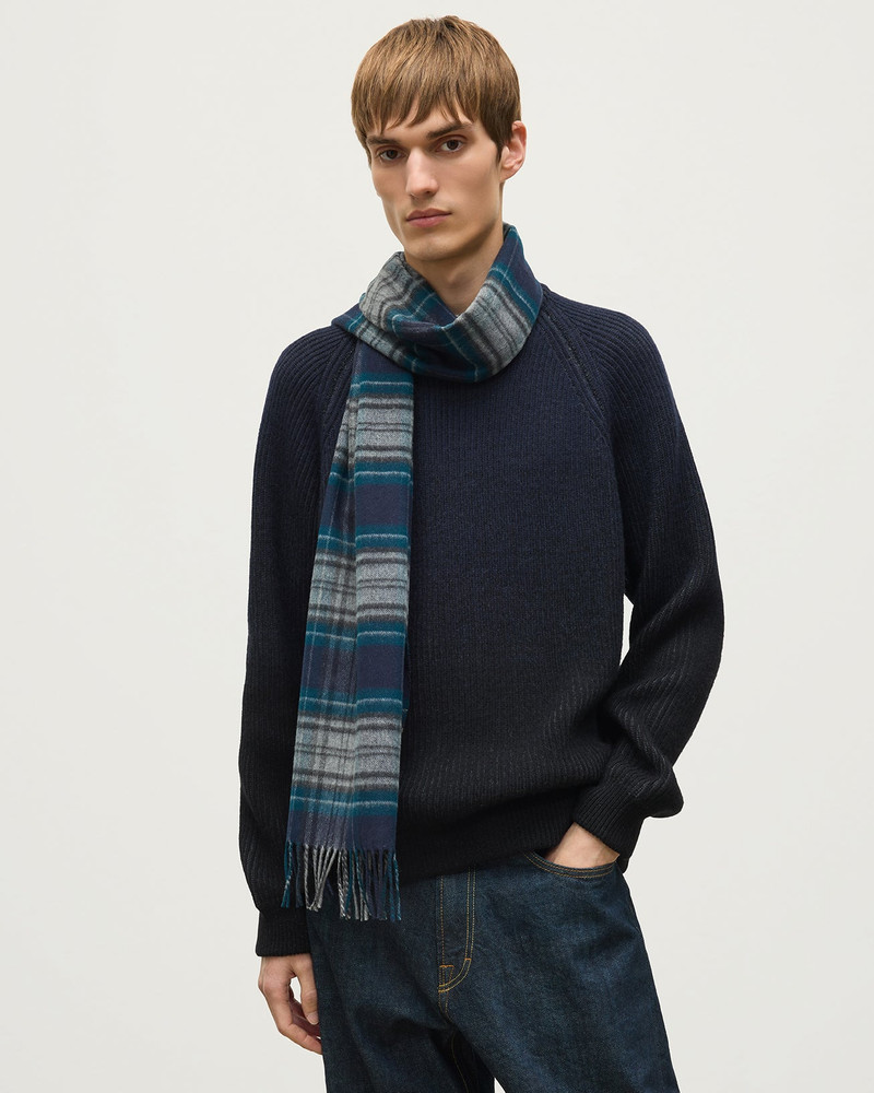Doune Vintage Check Navy Merino Scarf 3
