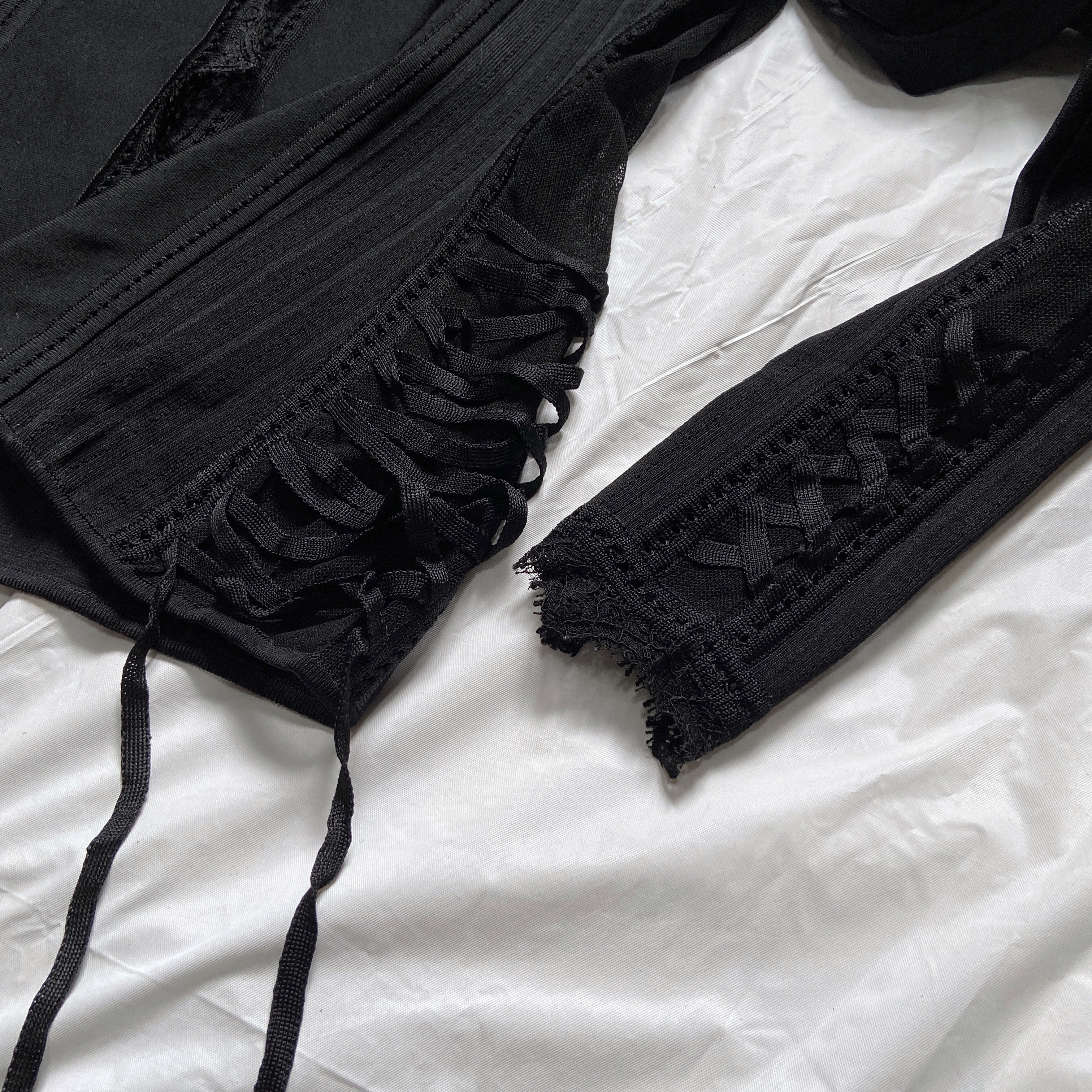Dior Galliano Spring 2005 Black Bondage Lace Trim Corset Top - 8