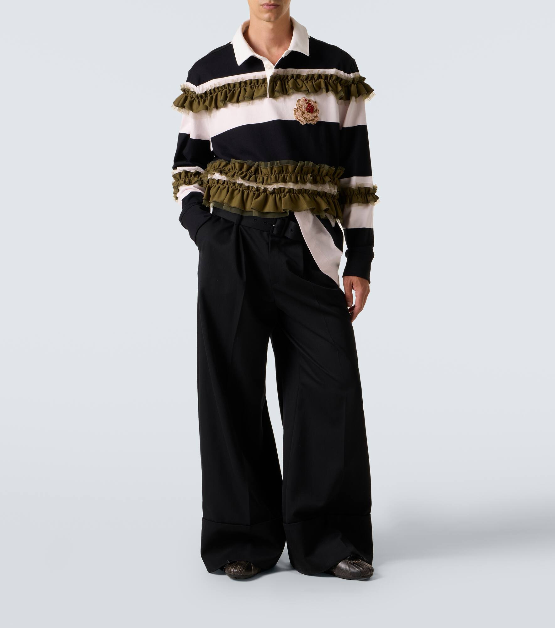 Ruffled striped cotton polo shirt - 2