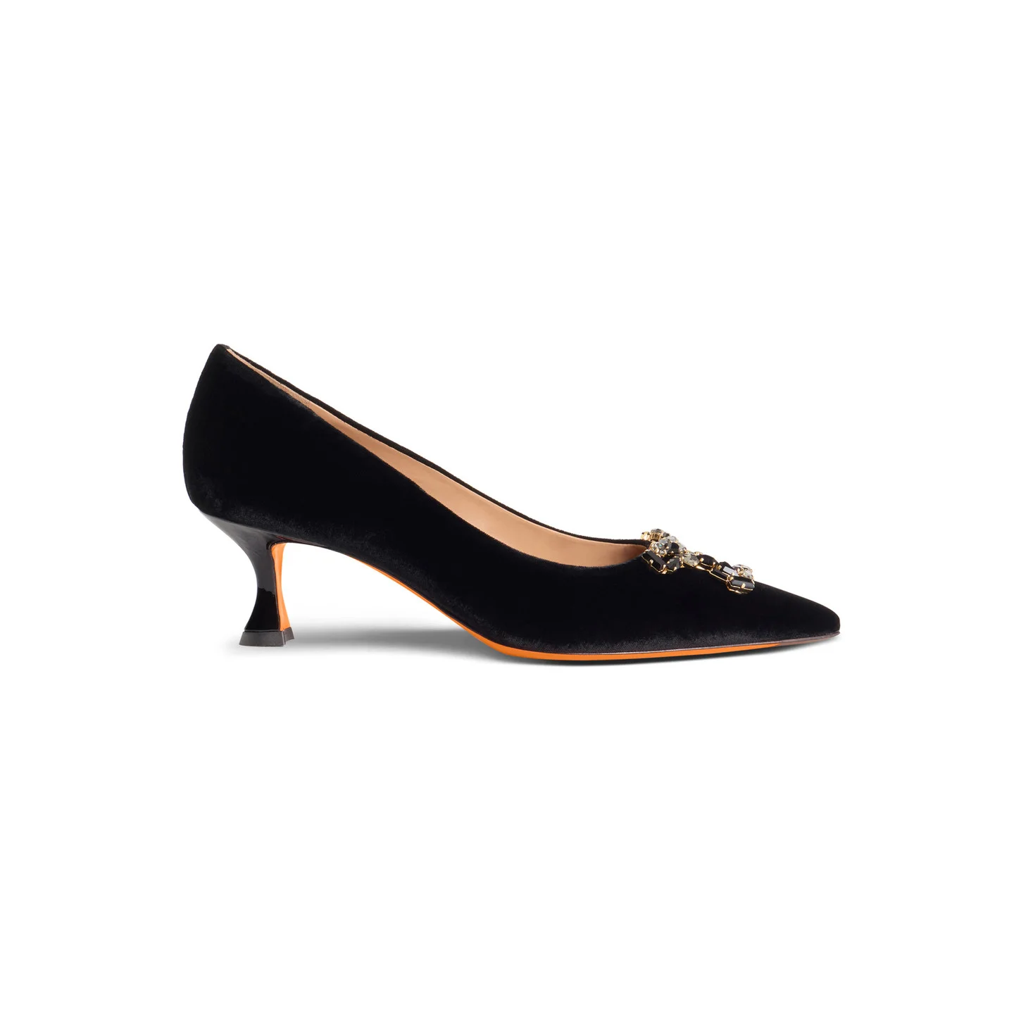 Women's black velvet mid-heel Santoni Sibille pump - 1
