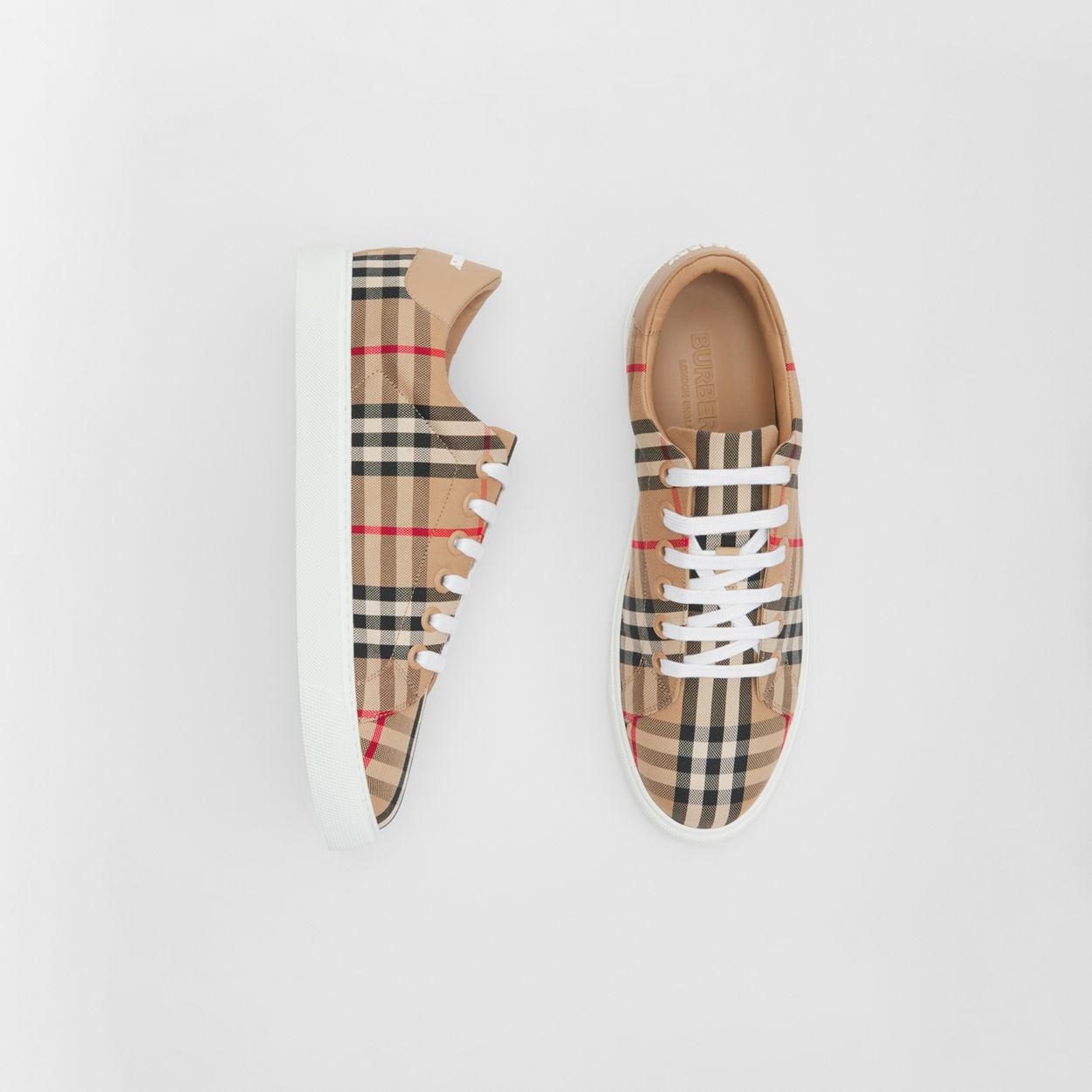 Vintage Check and Leather Sneakers - 1