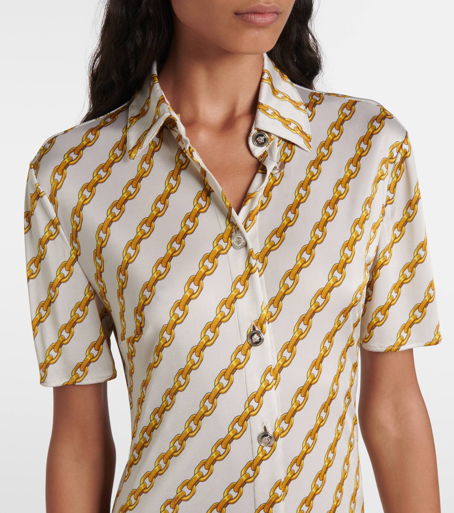 Chain Stripe satin shirt dress - 4