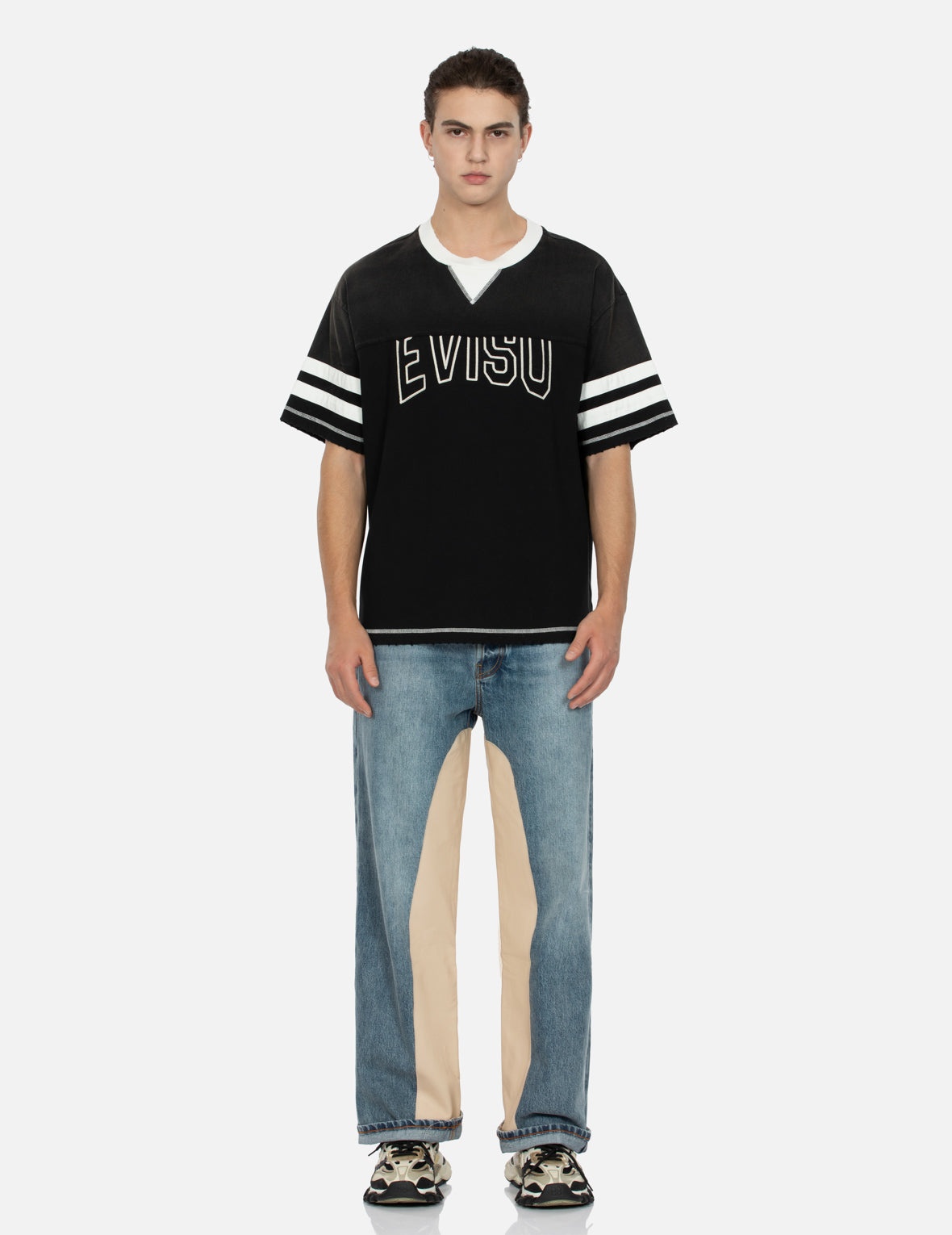 Leather Inlay and Seagull Pockets Baggy Fit Jeans - 6