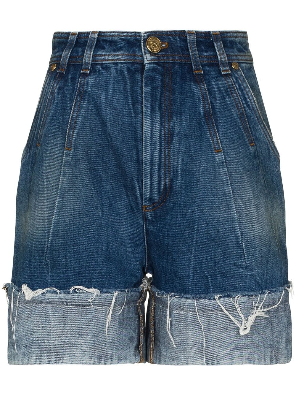 high waist turn up denim shorts - 1