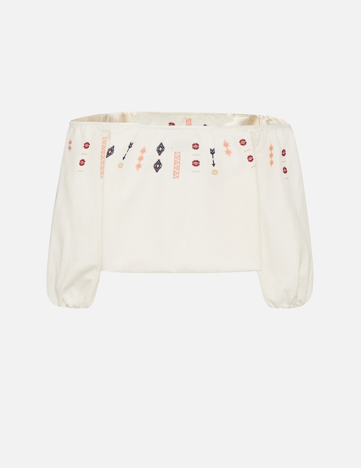 FOLKLORE PATTERN EMBROIDERED DENIM BLOUSE - 2