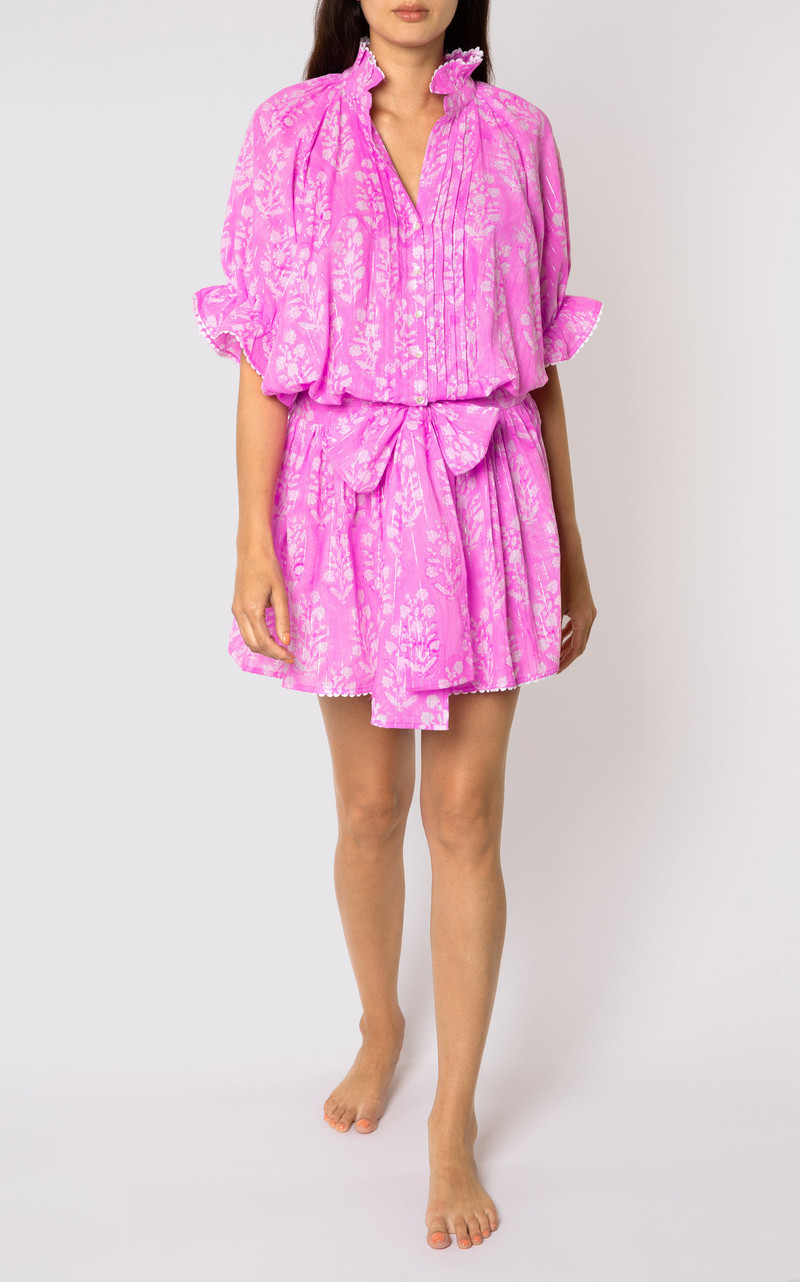 juliet dunn Small Flower Blouson Cotton Mini Dress pink outlook