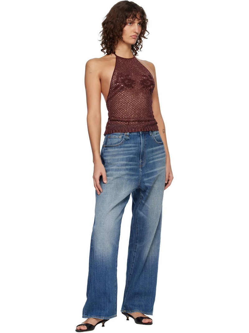 AMIRI Burgundy Floral Crochet Open Back Tank Top outlook