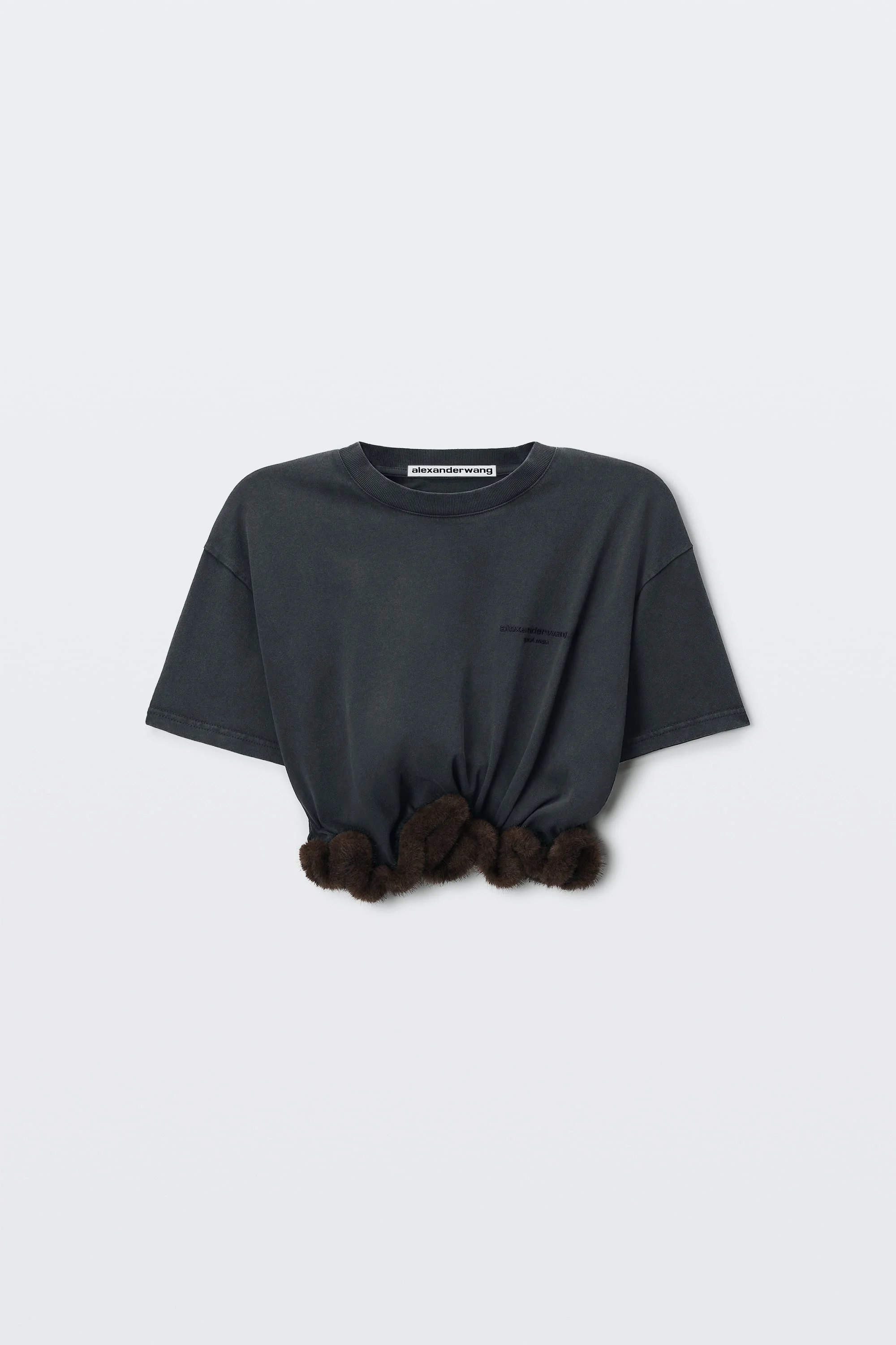 FAUX FUR TRIM SHORT SLEEVE TEE - 1