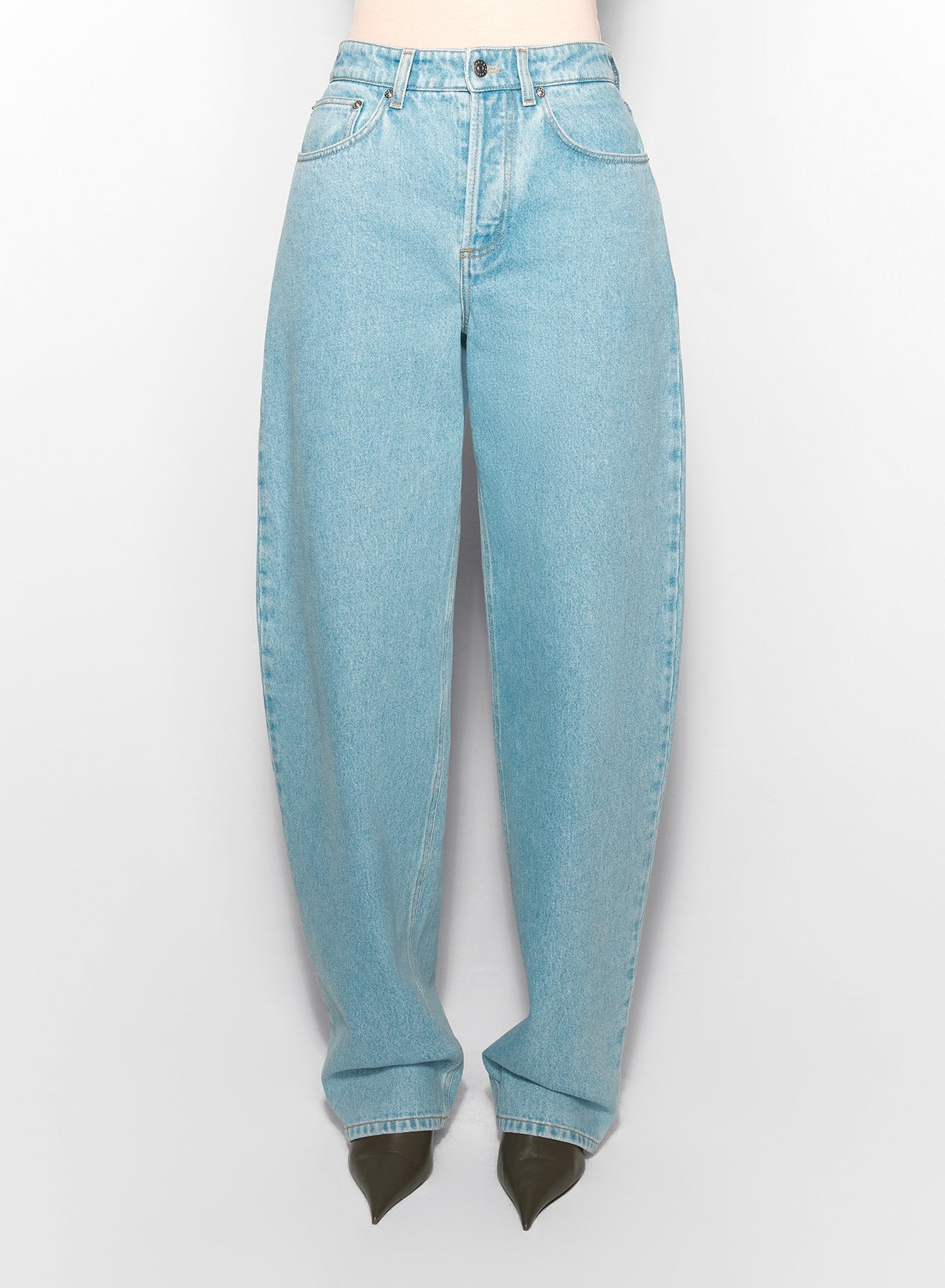 blue laced-up wide-leg jeans - 5