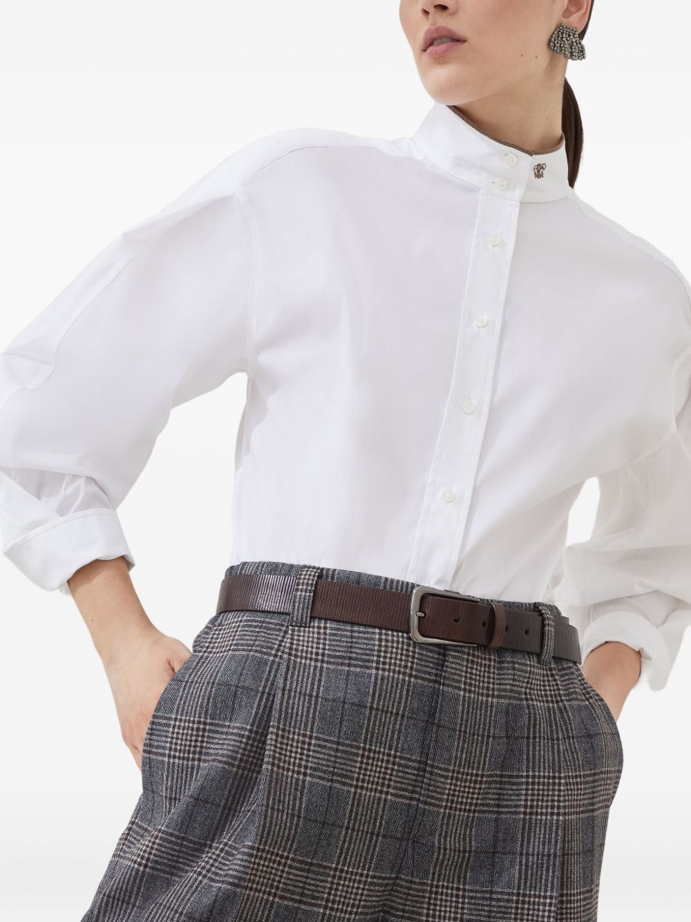 high-collar button-up shirt - 5