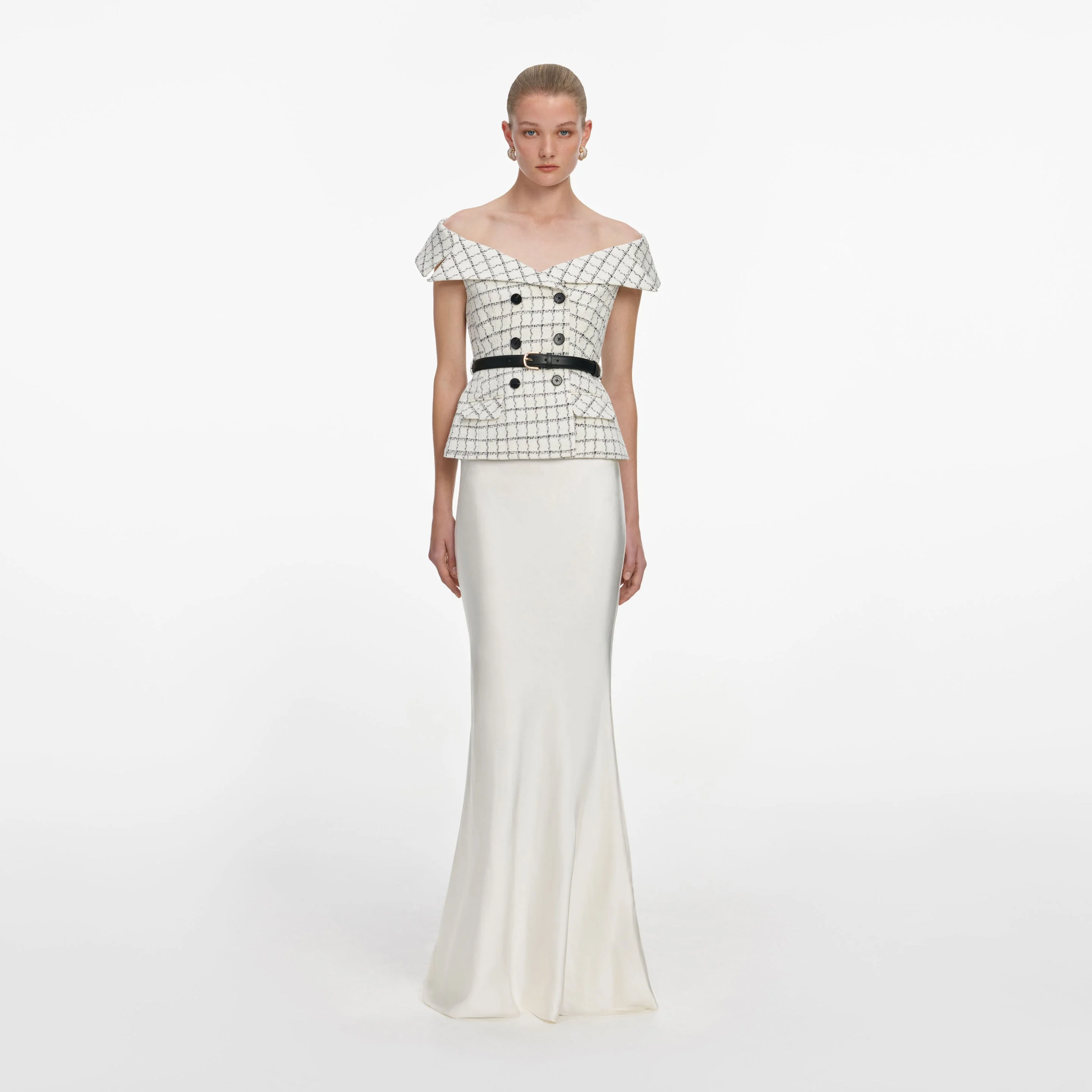 Check Boucle Satin Maxi Dress - 1