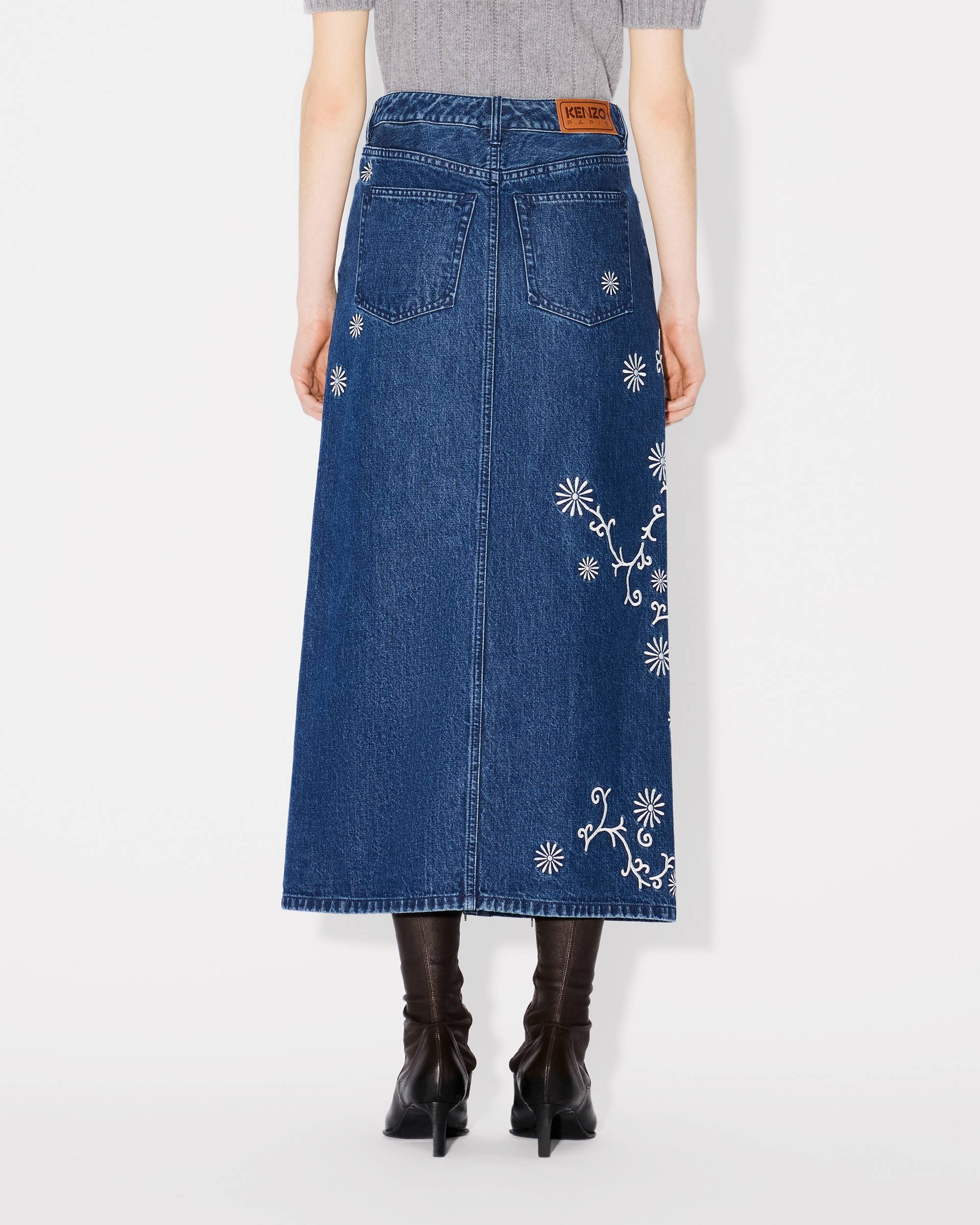 'KENZO Marguerite' embroidered long skirt in japanese denim - 5