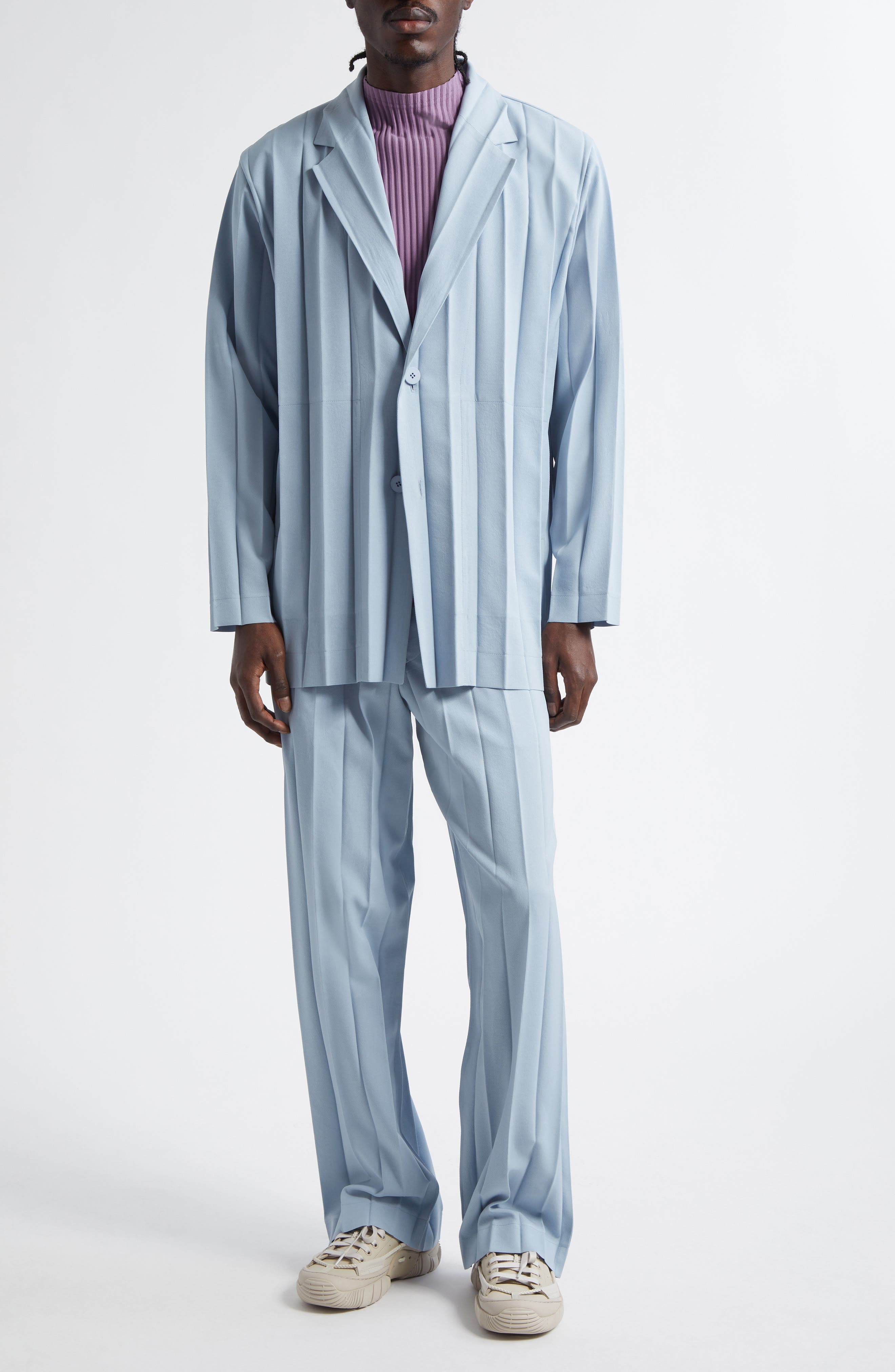 Homme Plissé Issey Miyake Edge Ensemble Pleated Single Breasted Blazer in Blue at Nordstrom - 2