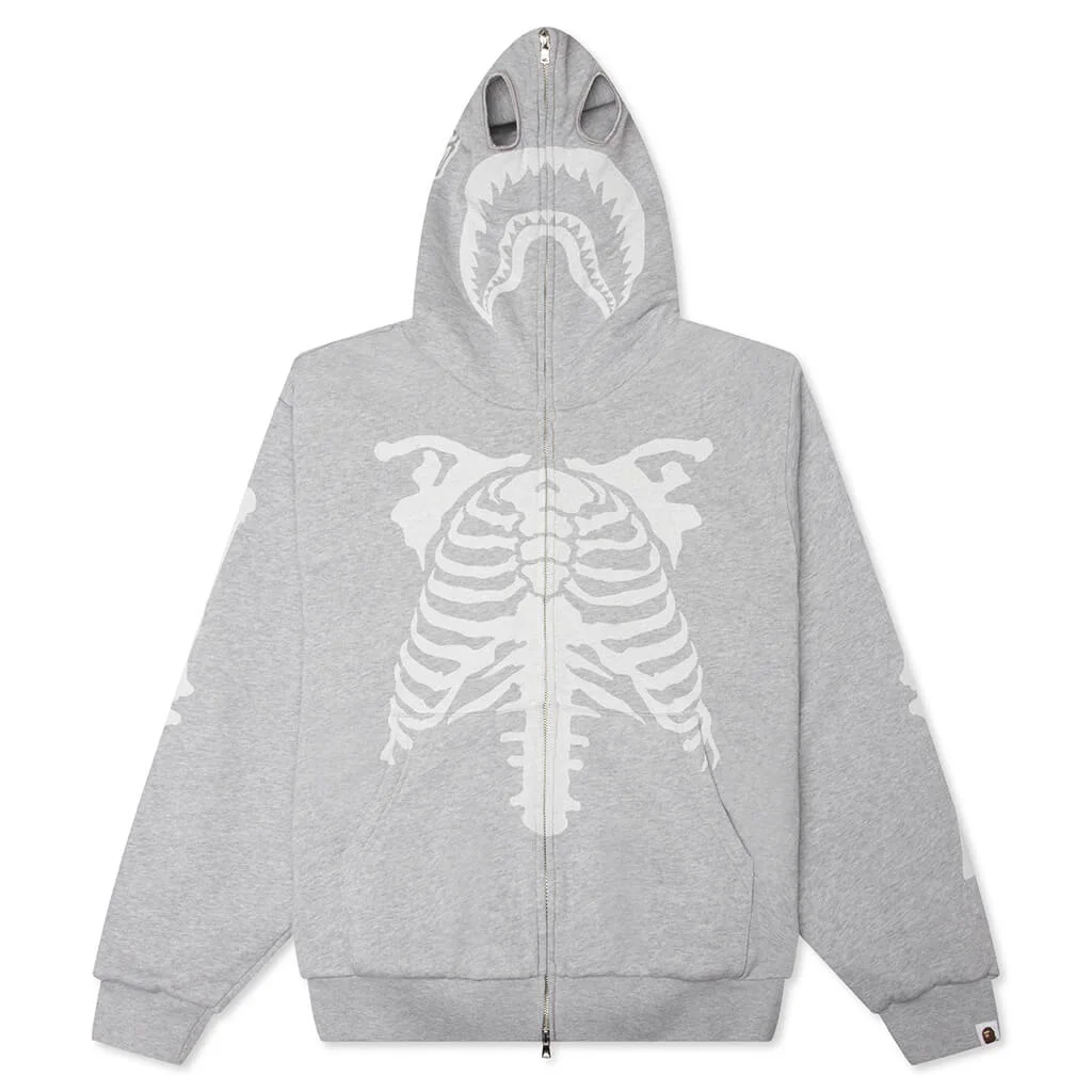 SKELETON SHARK HEAVY WASHED CROPPED FIT FULL ZIP HOODIE - GRAY - 1