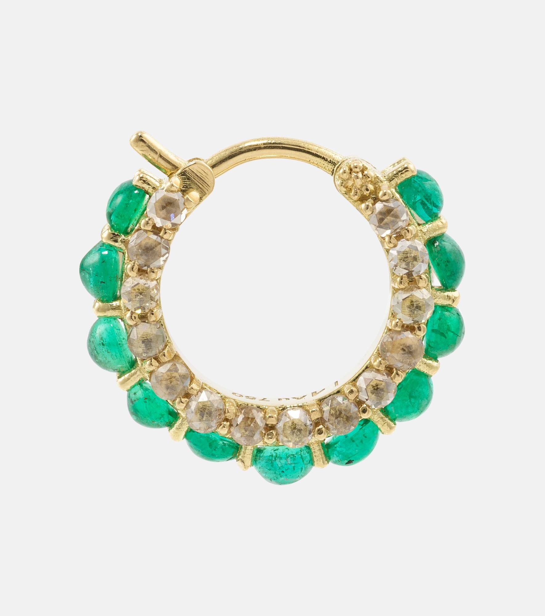 18kt gold hoop earrings with emeralds and diamonds - 4