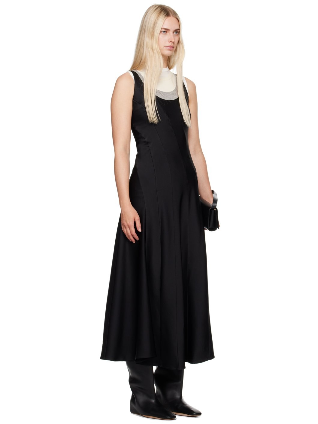 Black Scoop Neck Midi Dress - 2