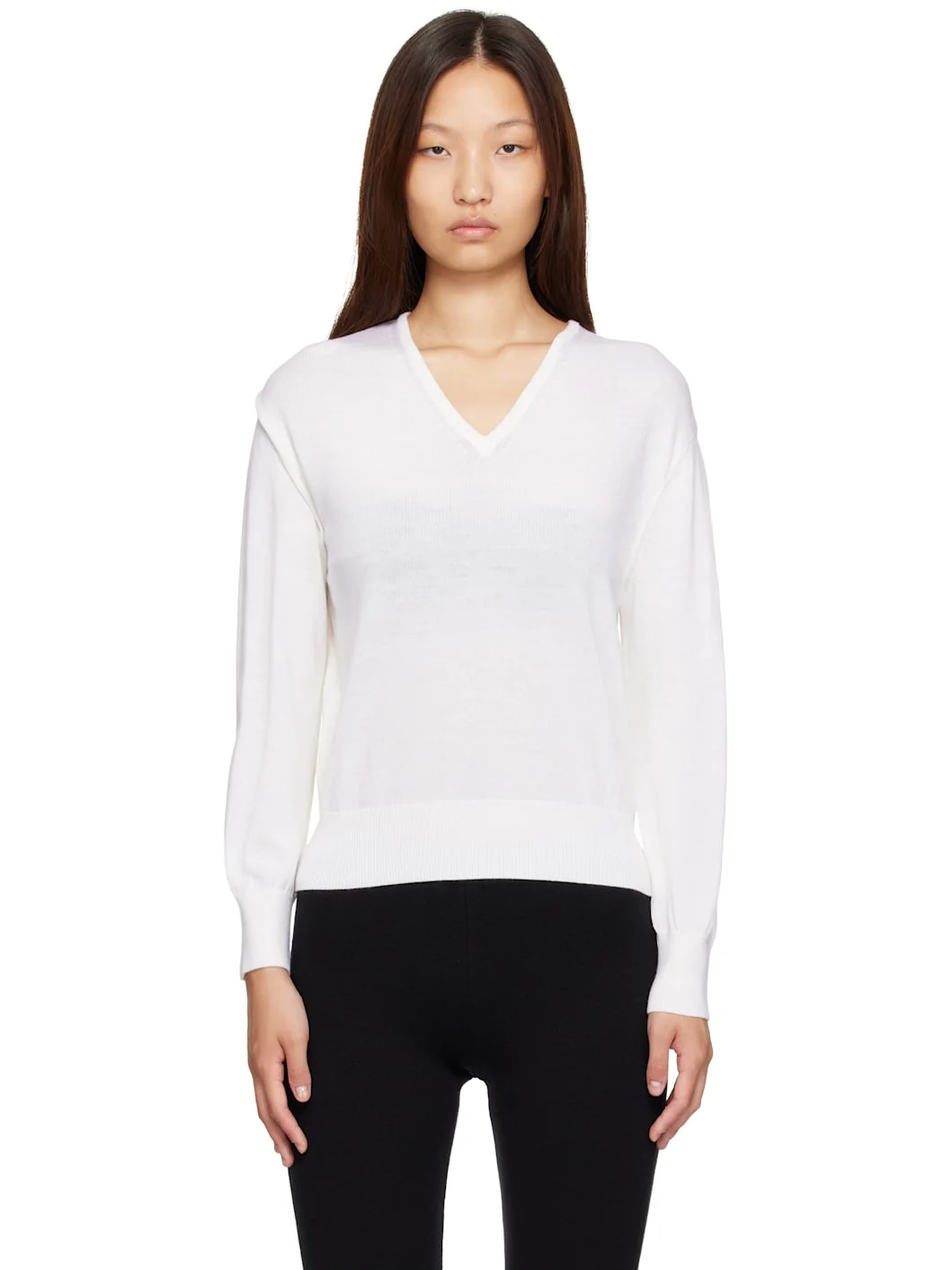 White Sane V-neck Sweater - 1