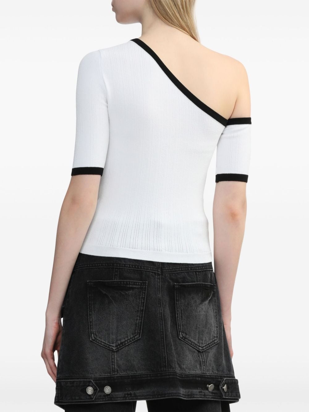 contrasting-trim one-shoulder top - 4