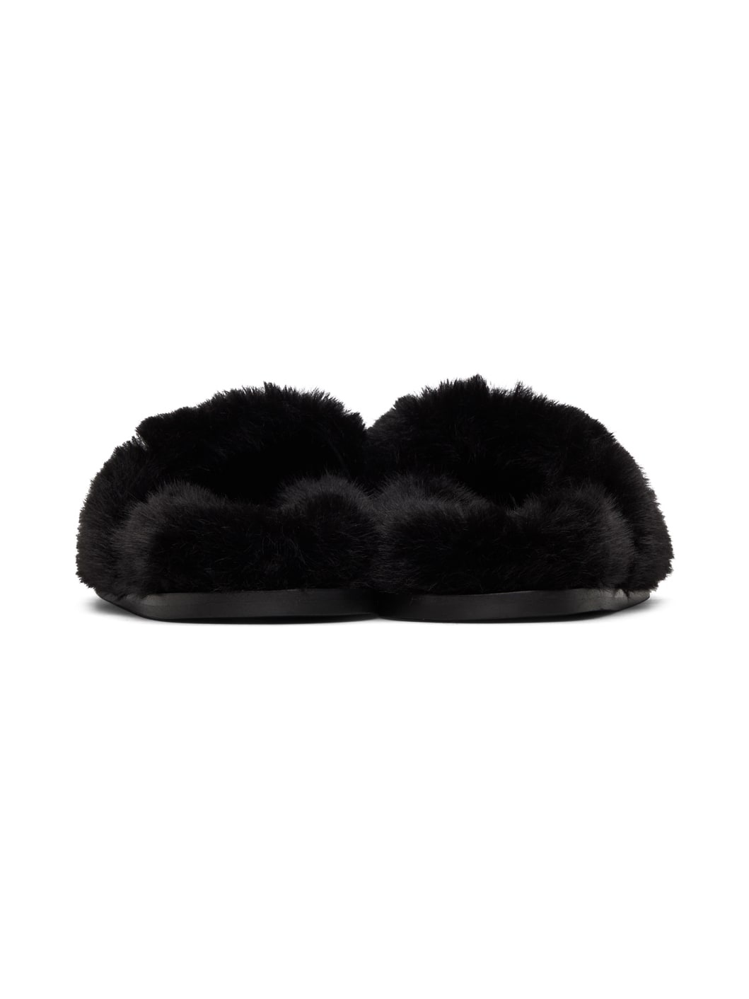 Black Embellished Furry Slippers - 2