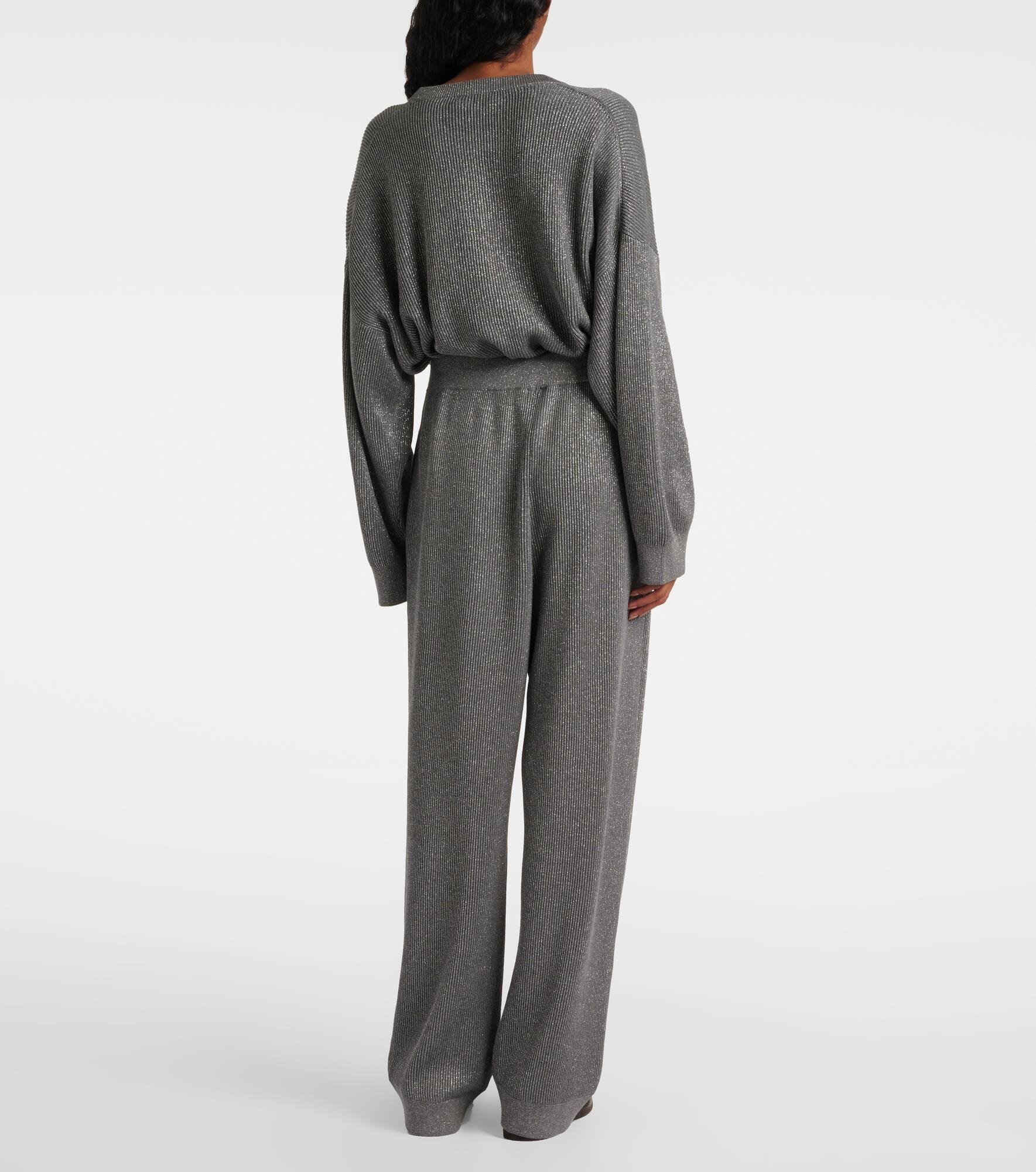 Cotton-blend lamé wide-leg pants - 3