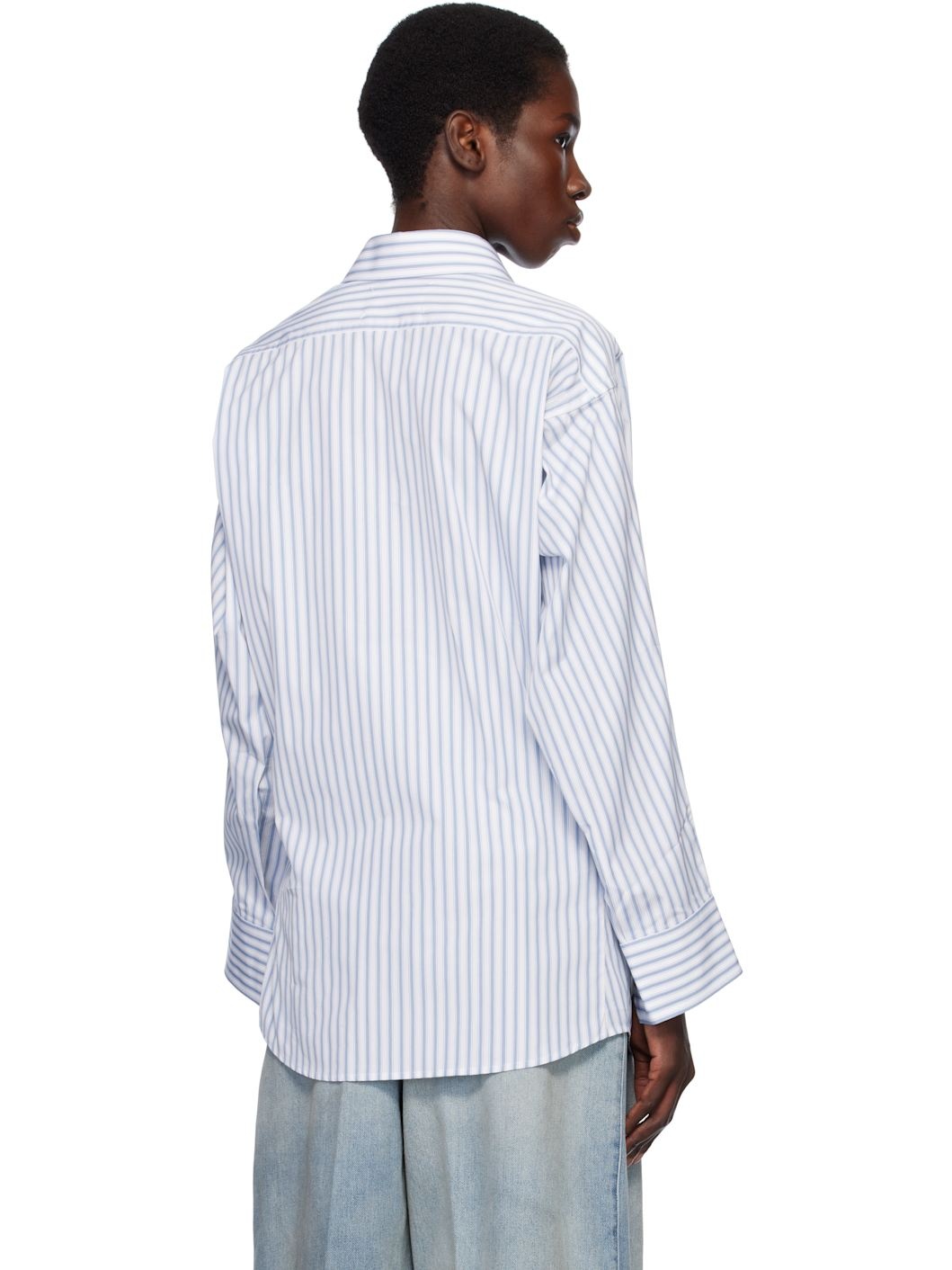 Blue & White Stripe Cotton Shirt - 3