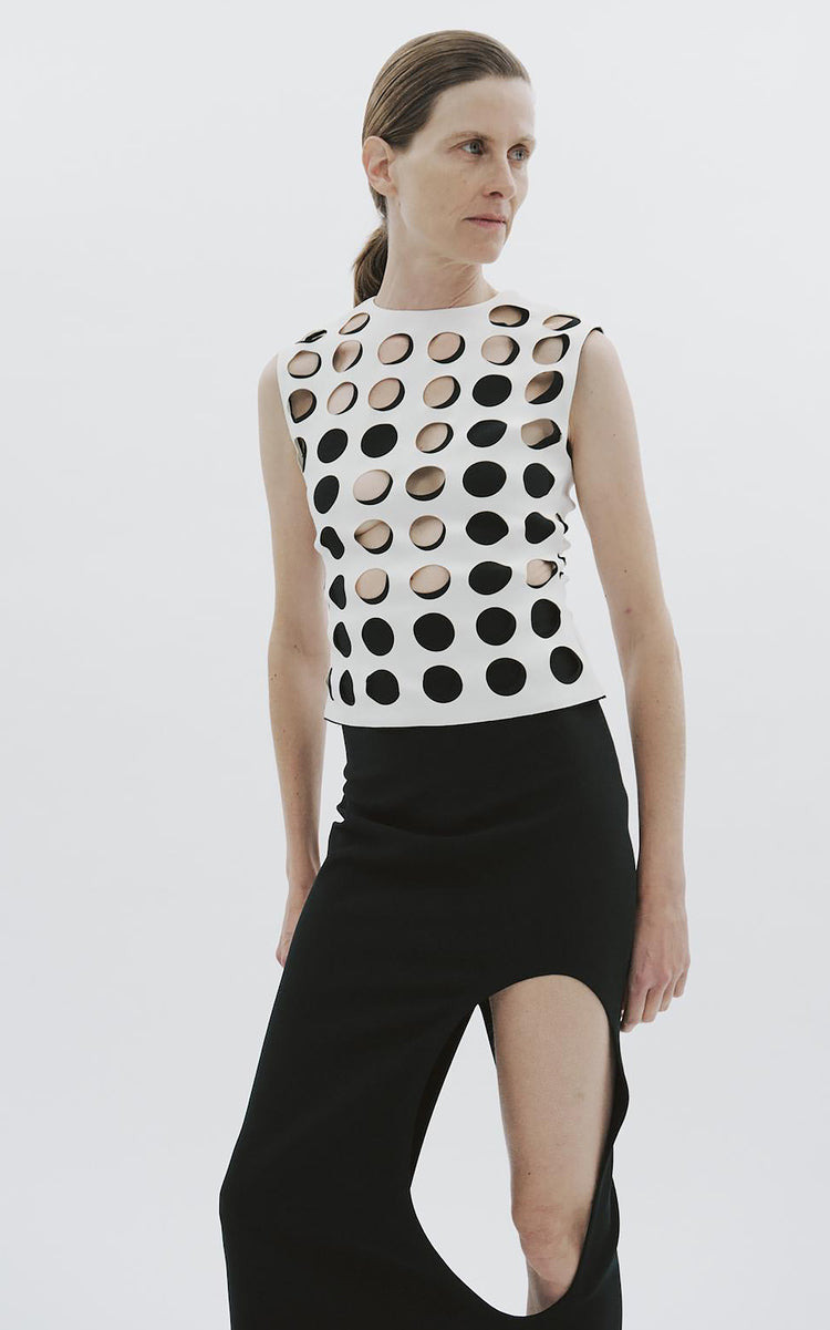 TOP WITH LAYERED HOLES WHITE BLACK - 11