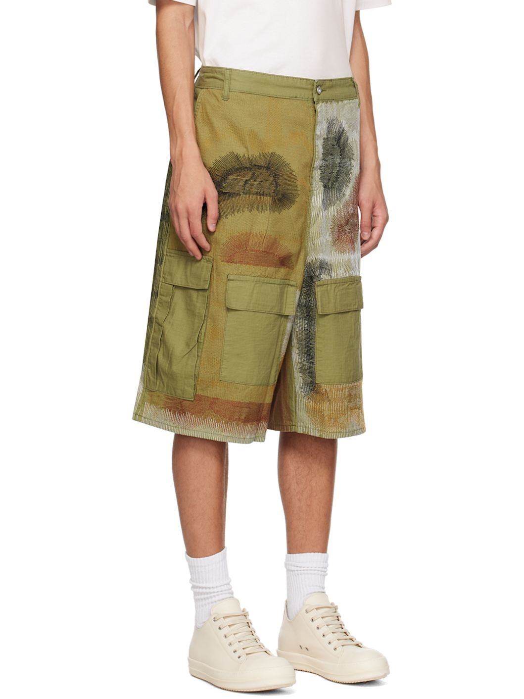 SSENSE Exclusive Khaki Camouflage Embroidery Cargo Shorts - 2