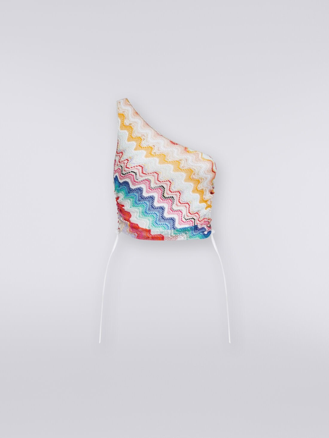 Wave motif one-shoulder top with lurex - 1