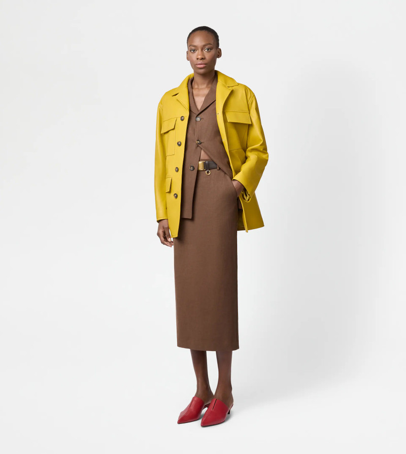 Tod's MIDI SKIRT IN LINEN - BROWN outlook