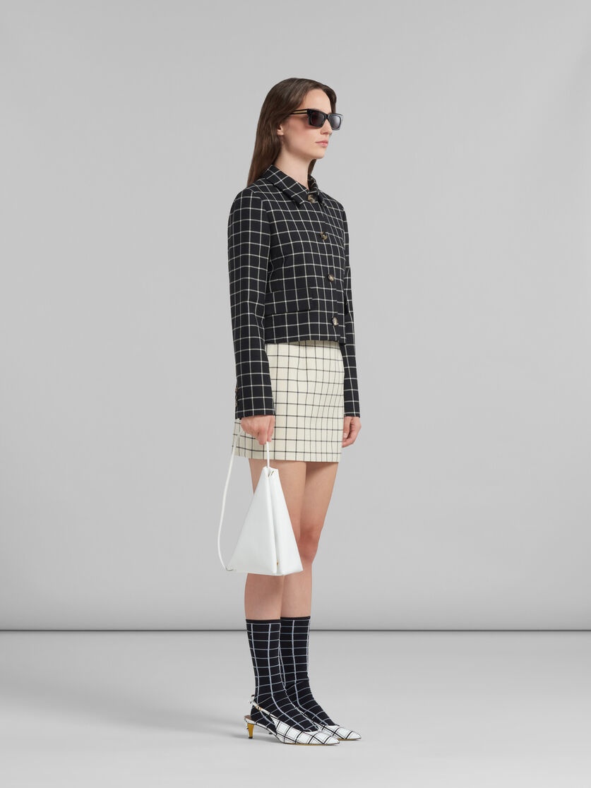 WHITE CHECKED WOOL MINI SKIRT - 5