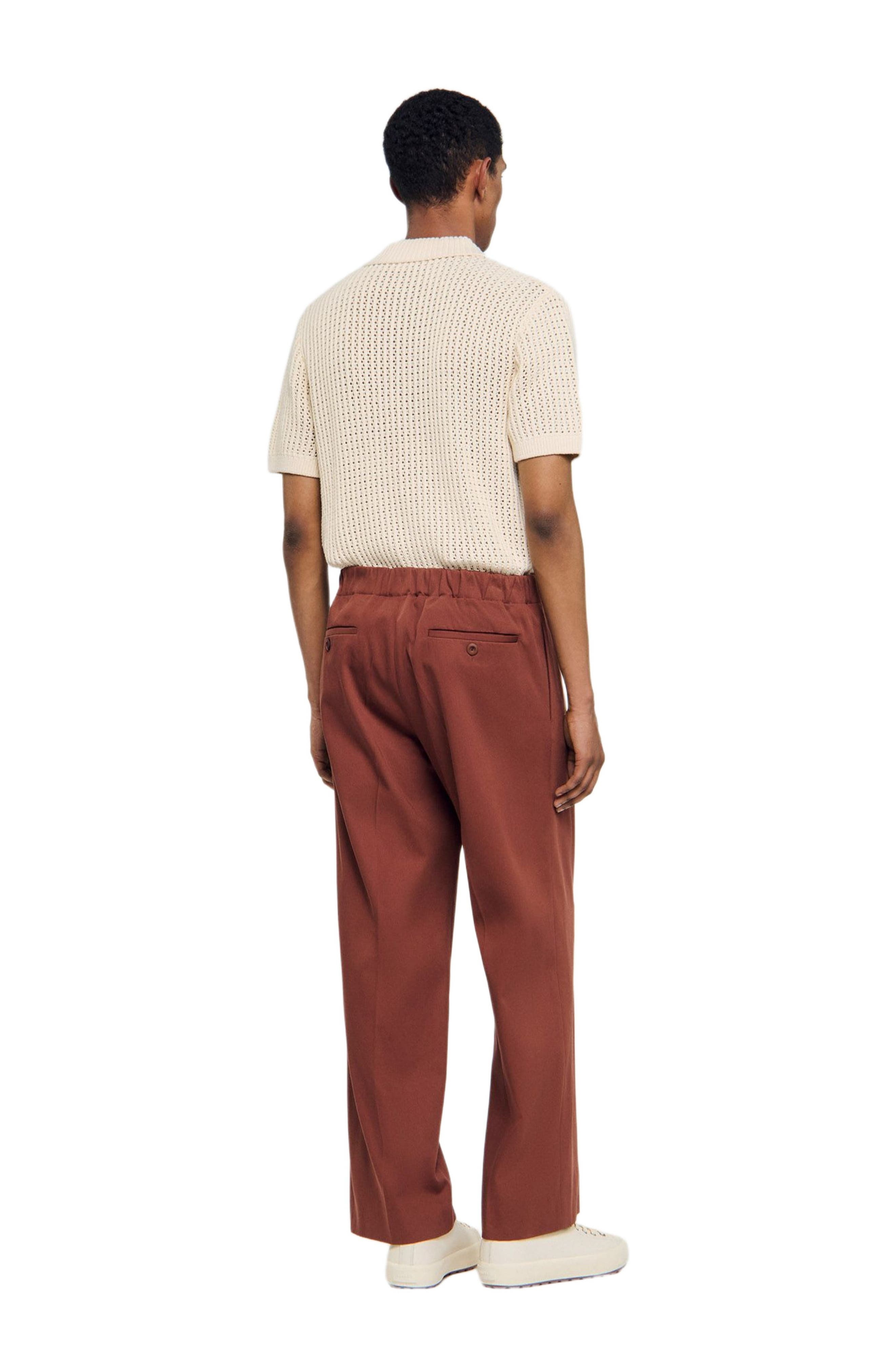 SANDRO Elasticated wide-leg cotton trousers in Terra at Nordstrom - 2