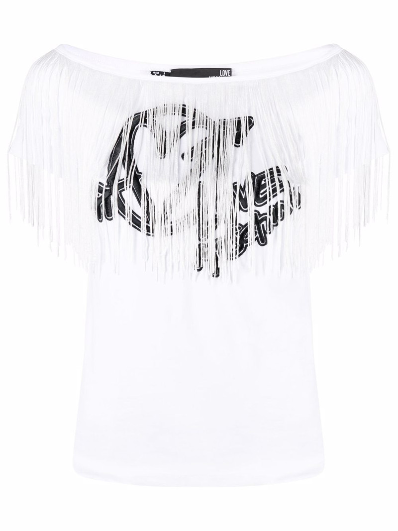 embroidered-logo fringed T-shirt 1