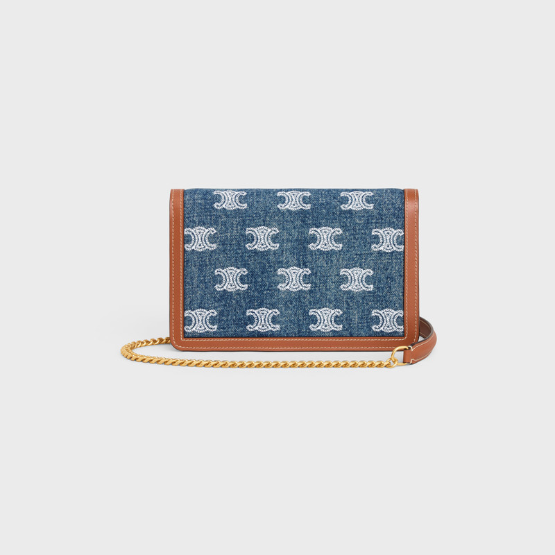 WALLET ON CHAIN MARGO in DENIM WITH TRIOMPHE ALL-OVER EMBROIDERY AND CALFSKIN 3