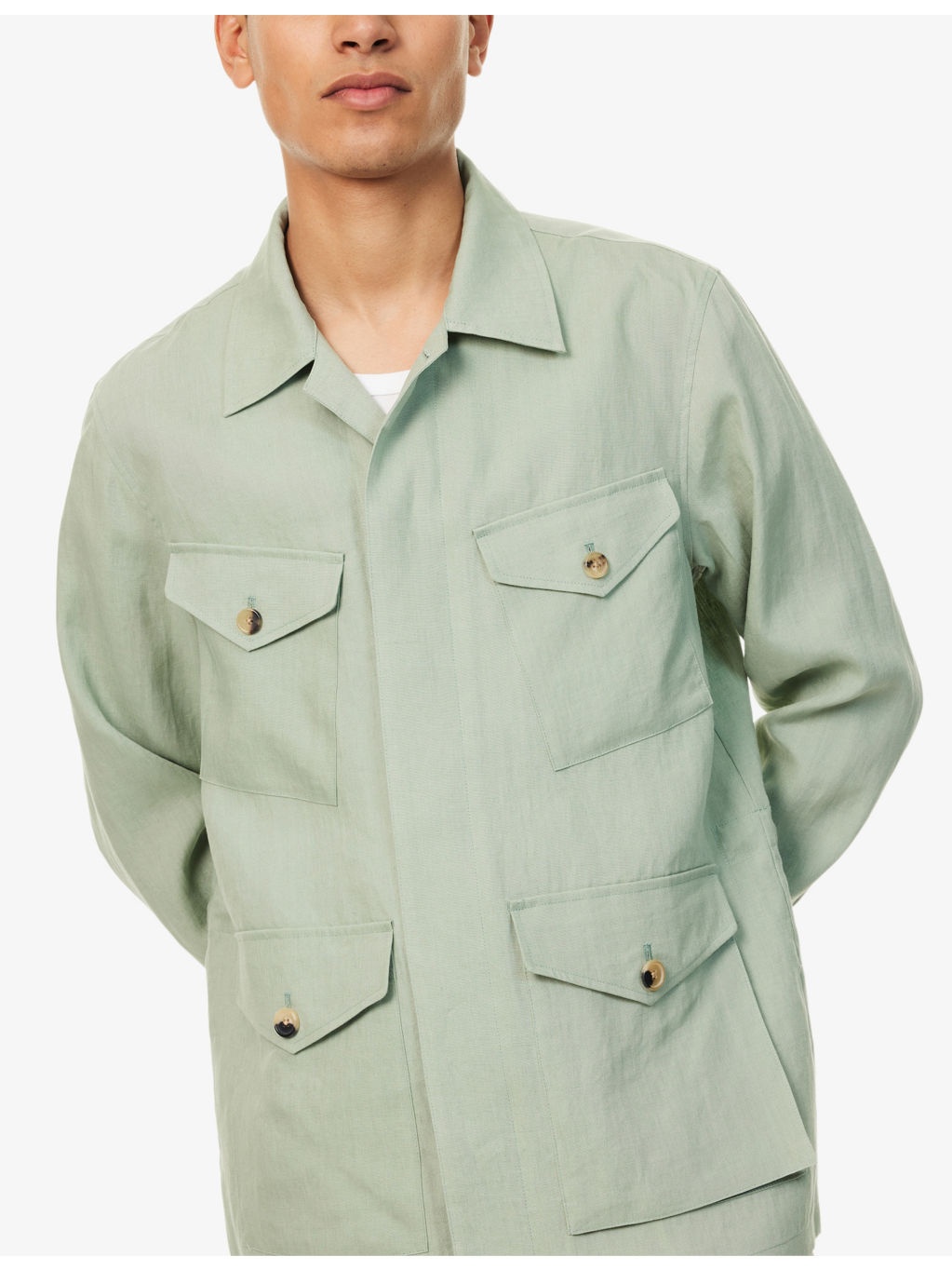 Patch-Pocket Long-Sleeve Linen Overshirt - 5