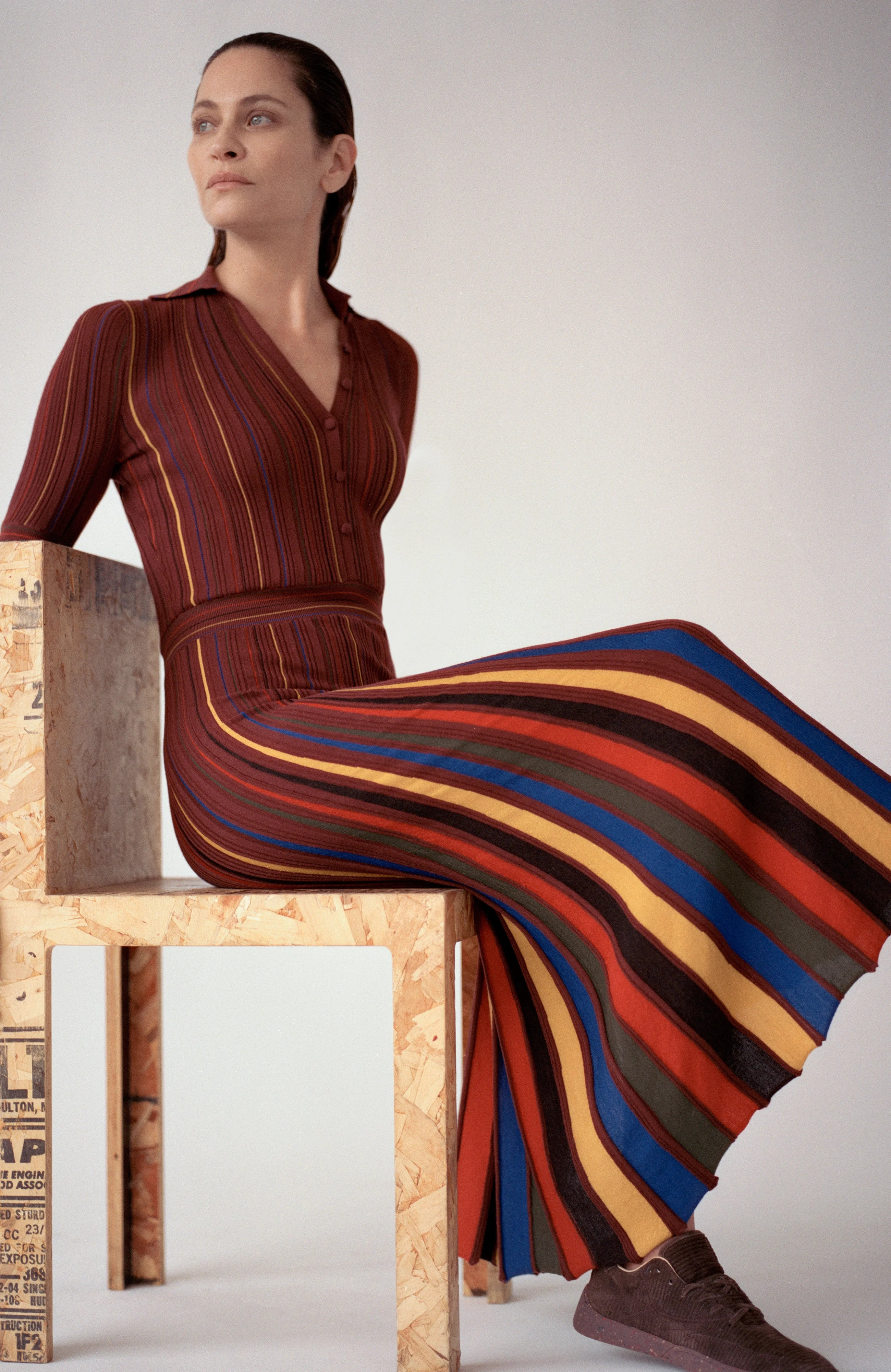 Calypso Pinstripe Knit Midi Dress Burnt Sienna Merino Wool - 2
