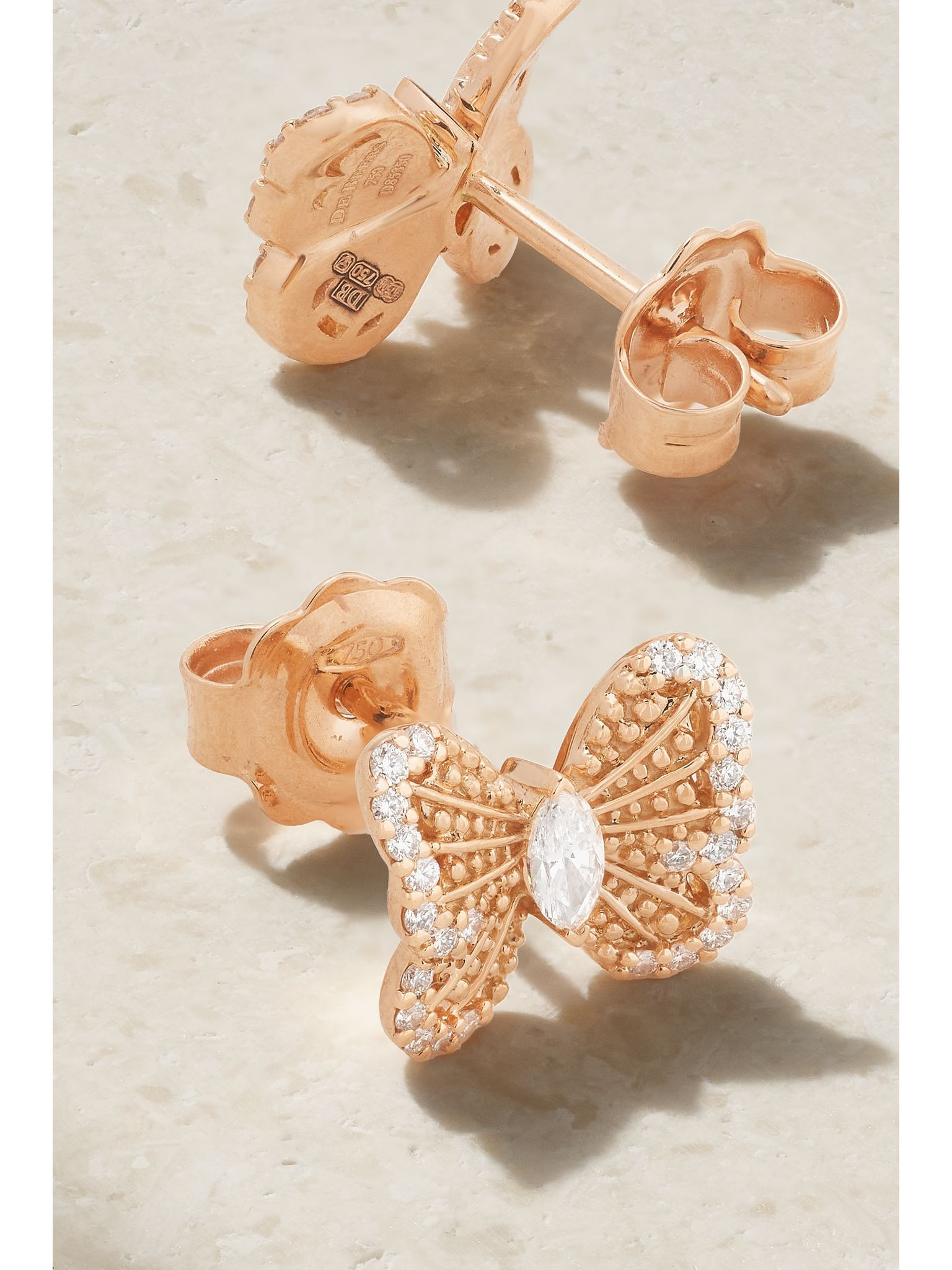 Portraits of Nature Butterfly 18-karat rose gold diamond earrings Gold - 3