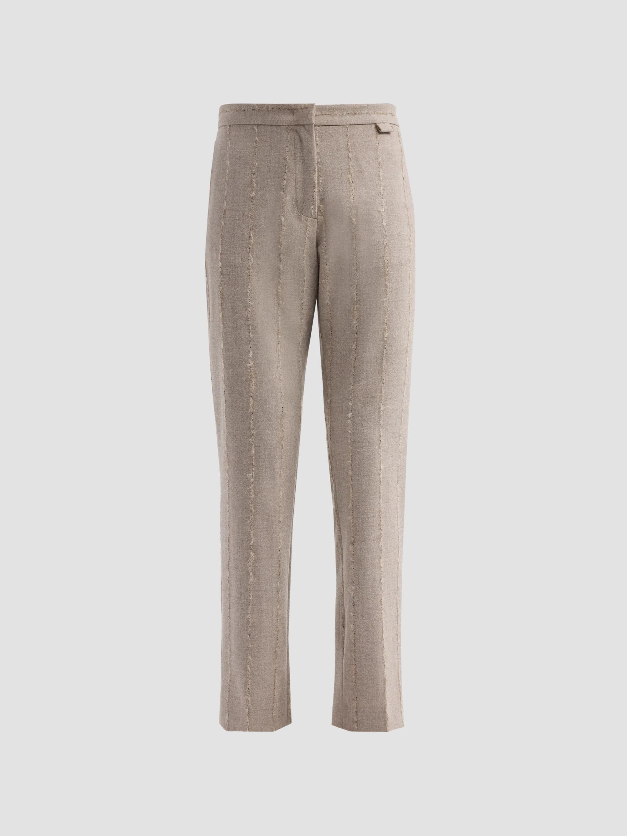 Women's Filo Diamanté Wool-Blend Pinstriped Flannel Trousers - Moka Meringa - 1