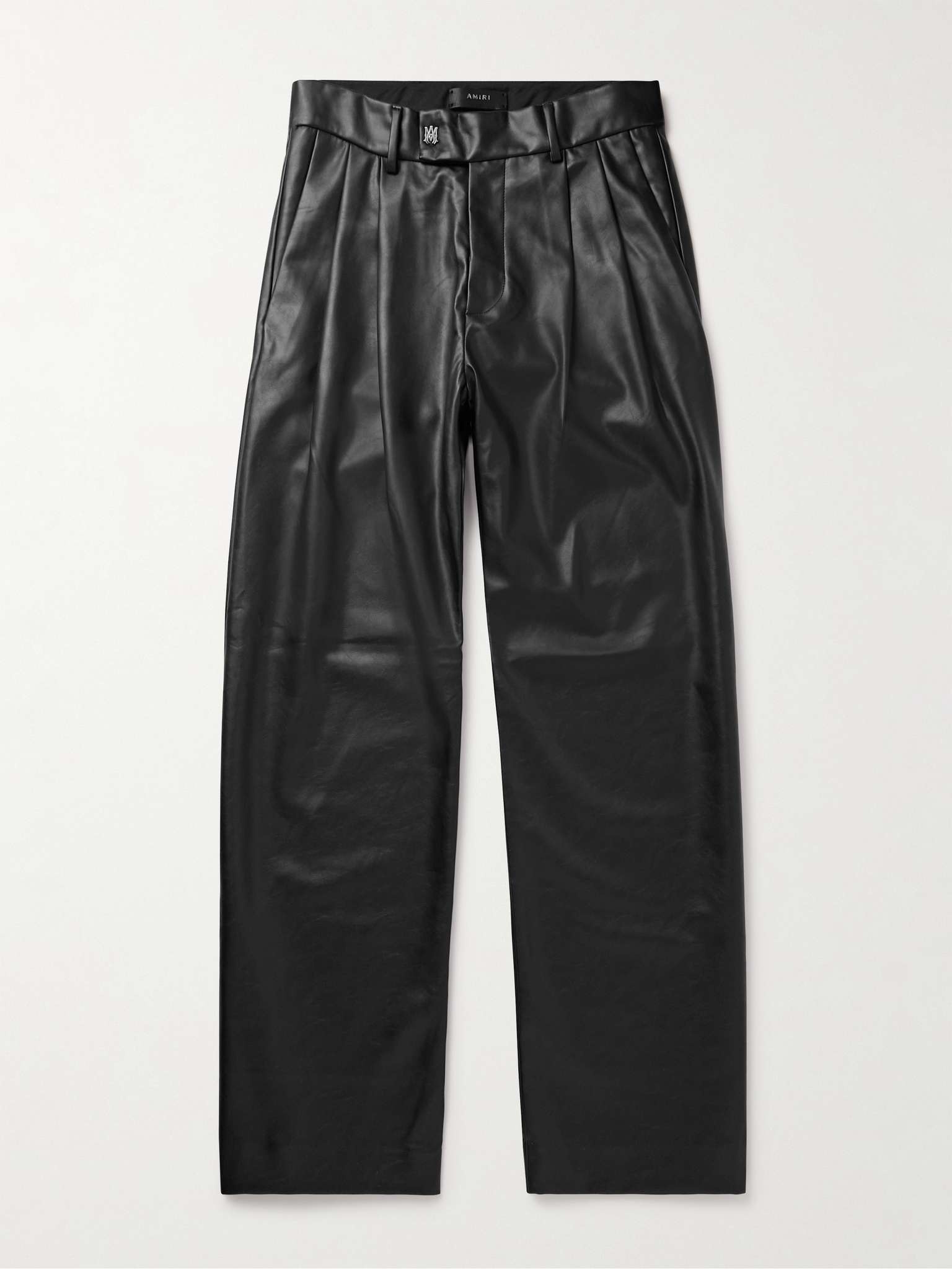 Straight-Leg Pleated Faux Leather Trousers - 1