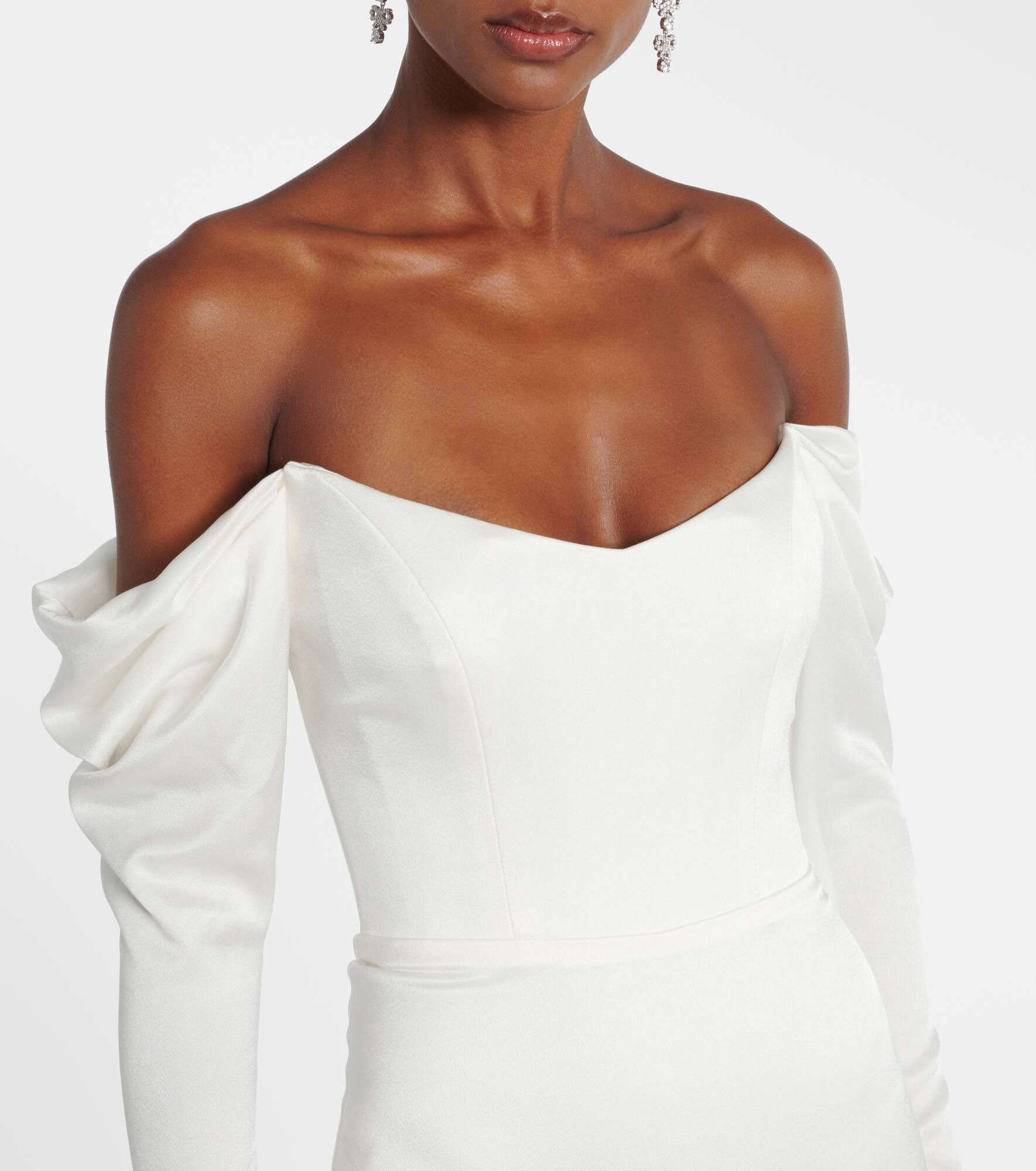 Bridal off-shoulder crêpe satin bustier gown - 4