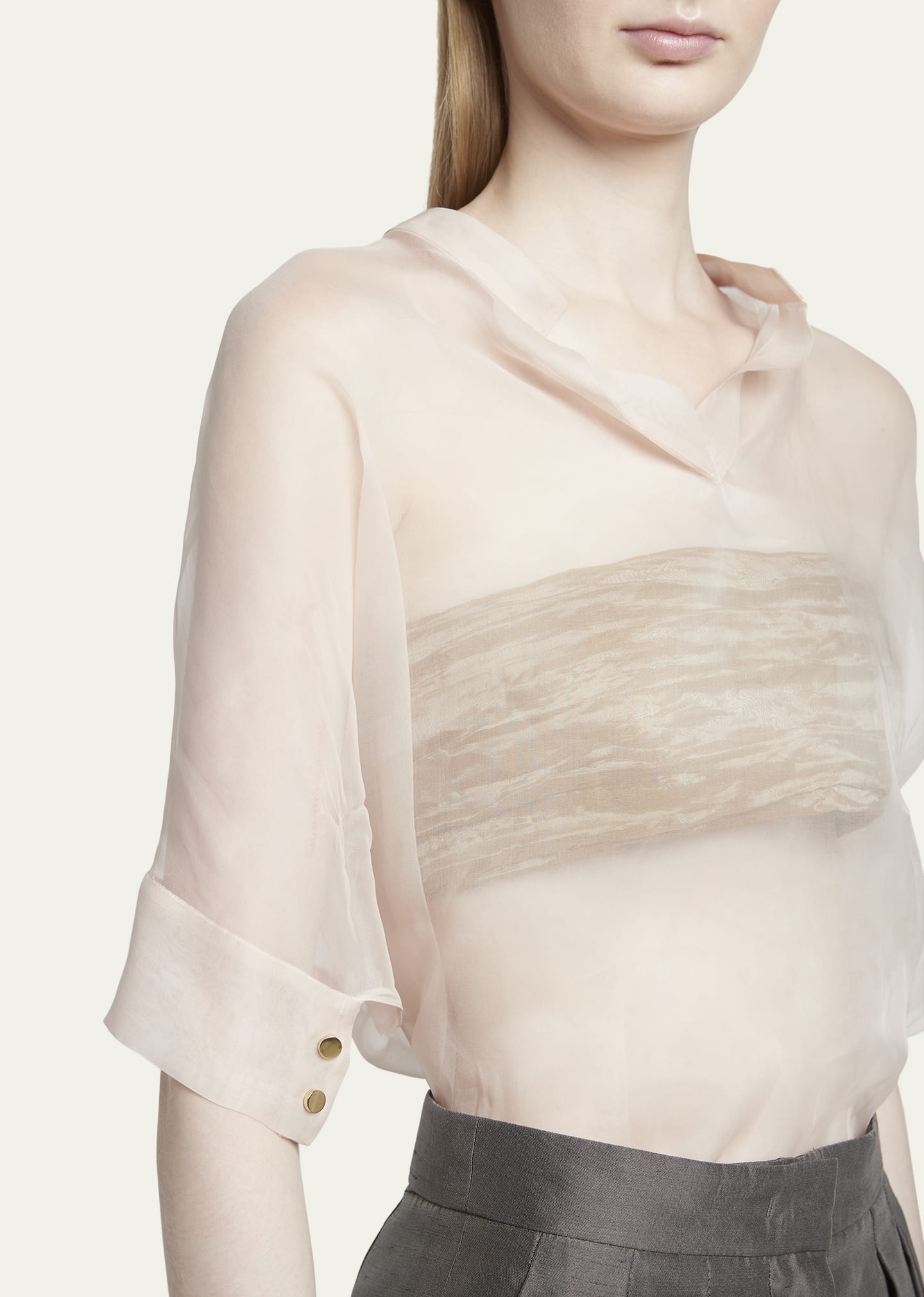 Short-Sleeve Sheer Silk Tunic Top With Cami - 5