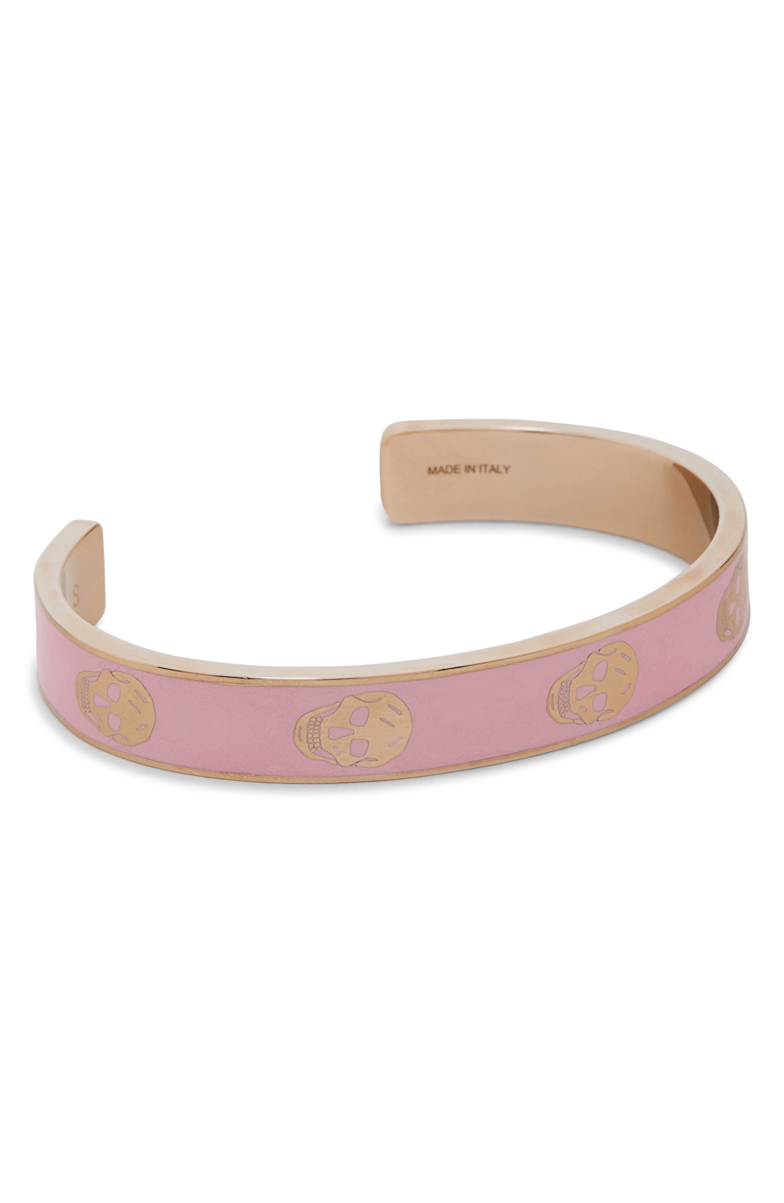 McQueen Thin Skull Enamel Cuff Bracelet in Rose/Gold at Nordstrom - 1