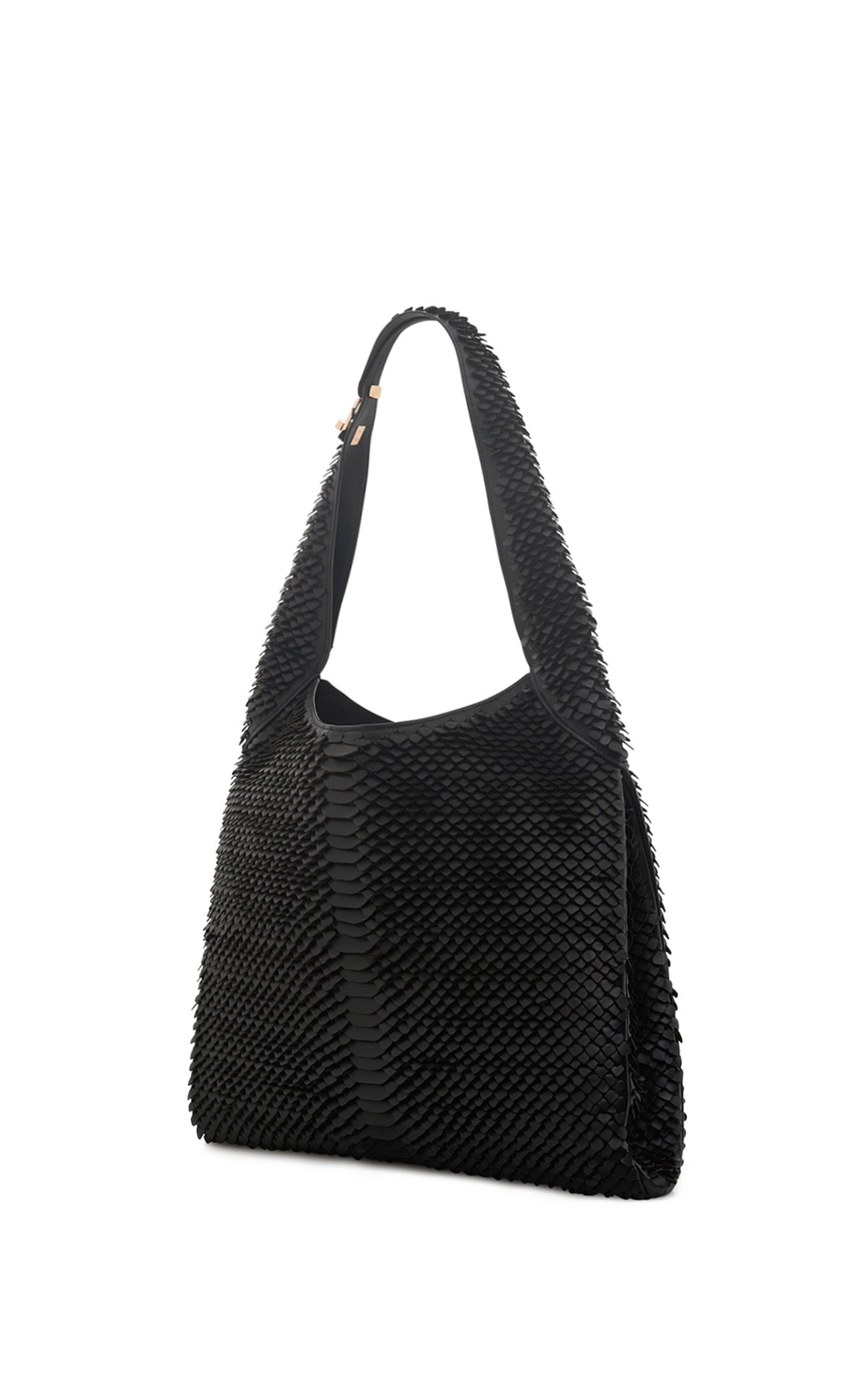 Large Hobo Bag in Black Leather Snake Scales - 3