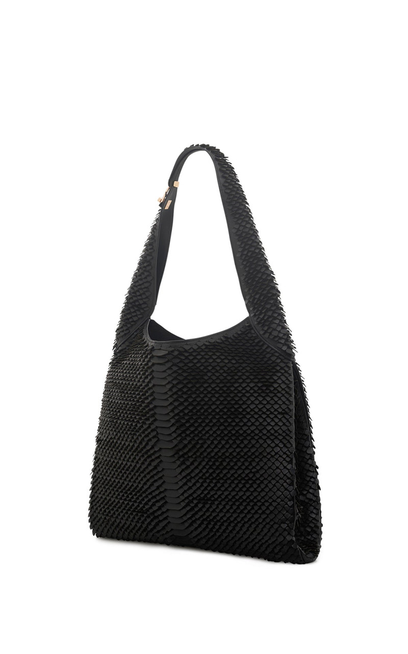 Large Hobo Bag in Black Leather Snake Scales 3