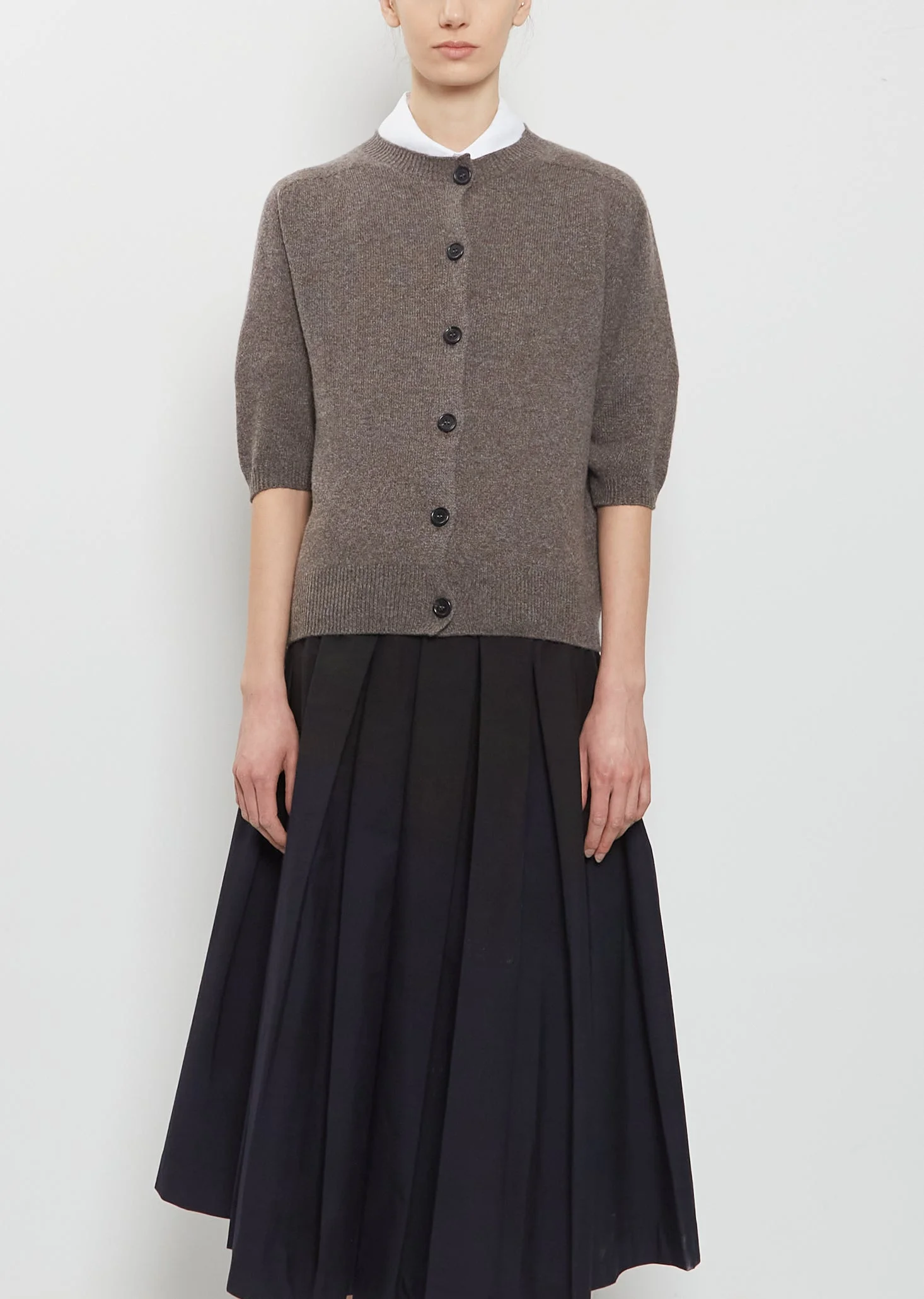 Short Sleeve Cashmere Cotton Cardigan — Elk - 1