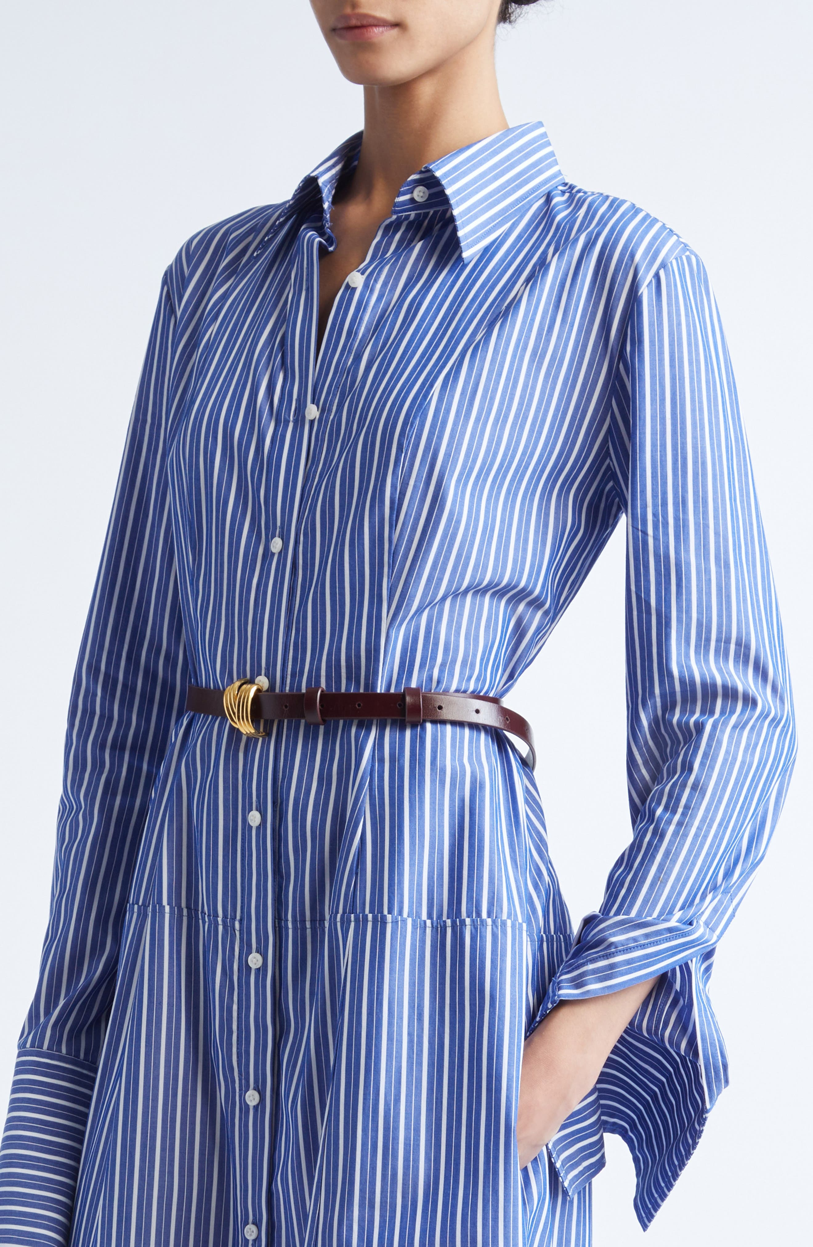 Brandon Maxwell The Sammy Stripe Cotton Shirtdress in Navy Stripe at Nordstrom - 4