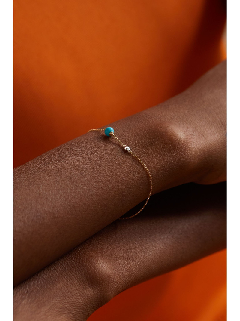 MATEO Dot 14-karat gold, turquoise and diamond bracelet Blue outlook