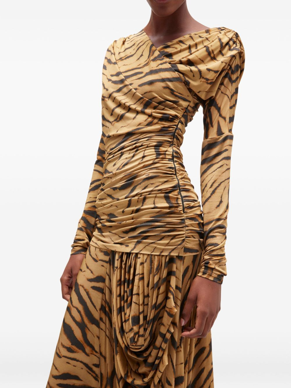 tiger-print draped midi dress - 4
