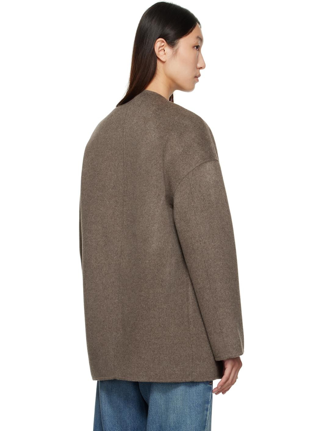Taupe Dunne Wool Drap Short Coat - 3