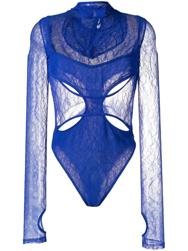 sheer 레이스 masked bodysuit - 1