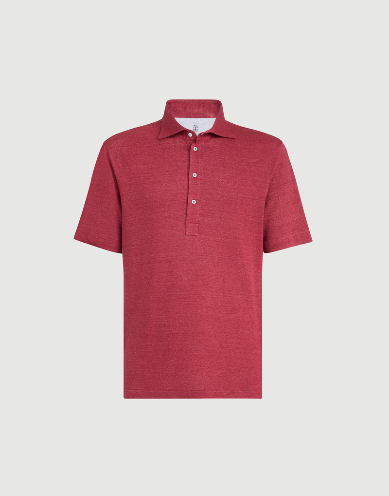 Linen and cotton mélange jersey polo with shirt-style collar 1